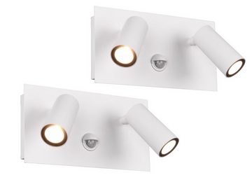 meineWunschleuchte LED Außen-Wandleuchte, Bewegungsmelder, LED fest integriert, Warmweiß, 2er-Set Wandstrahler 2-flammig mit Bewegungsmelder für Hauswand, Weiß