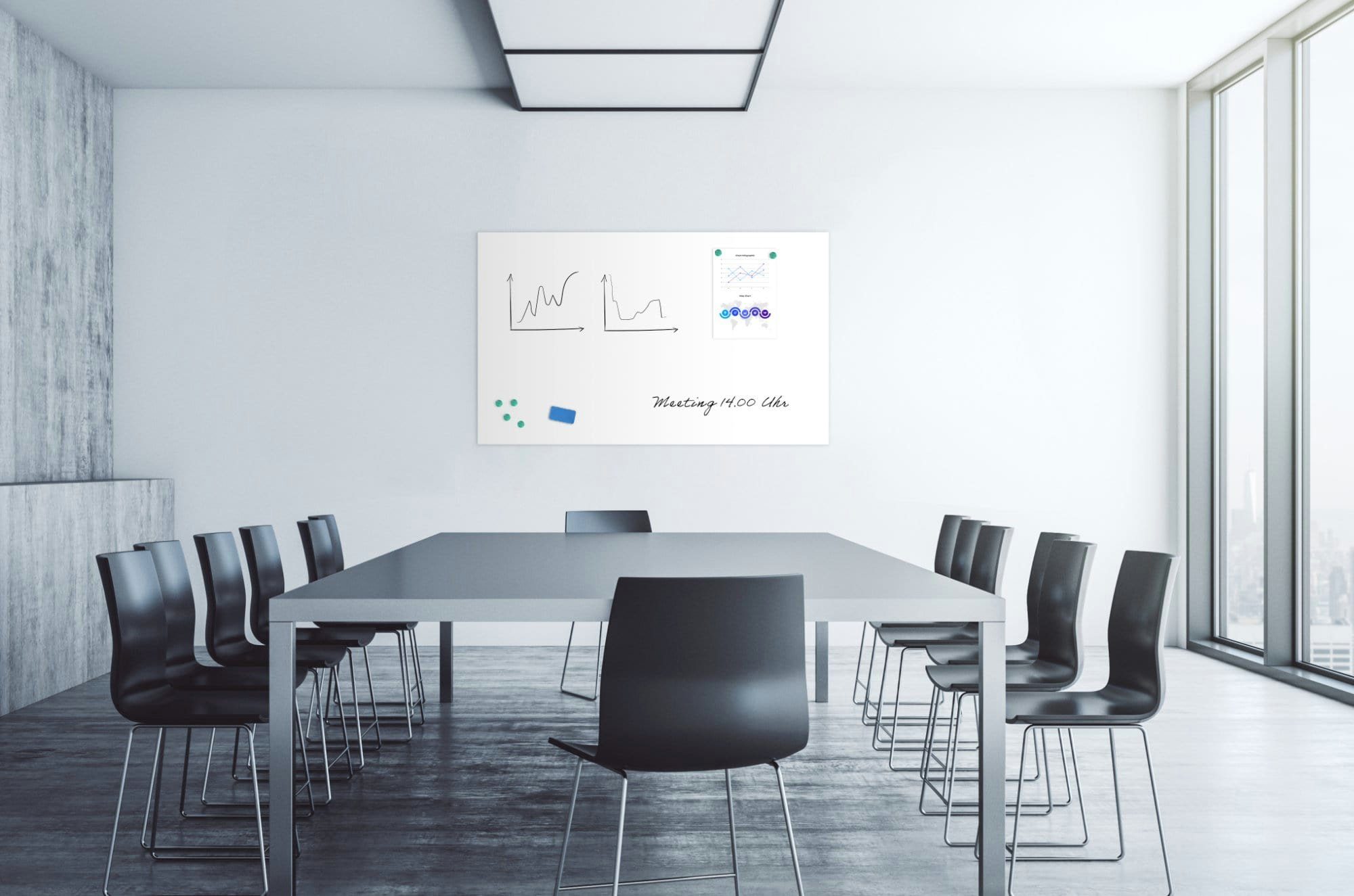 Stagecaptain Magnetfolie Magnetische Whiteboard-Klebefolie, (inkl. Markern, Magneten und Trockenlösch-Schwamm), Größe: 90 x 120 cm