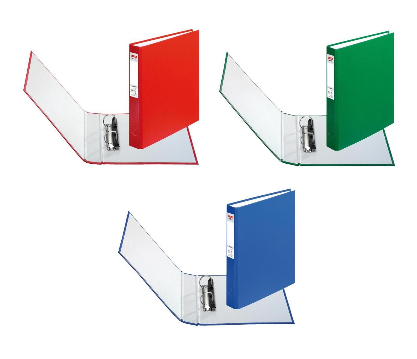 Herlitz Aktenordner 3 Herlitz Ringbücher / DIN A5 Ringbuch mit 2-Ringe / je 1x blau rot gr