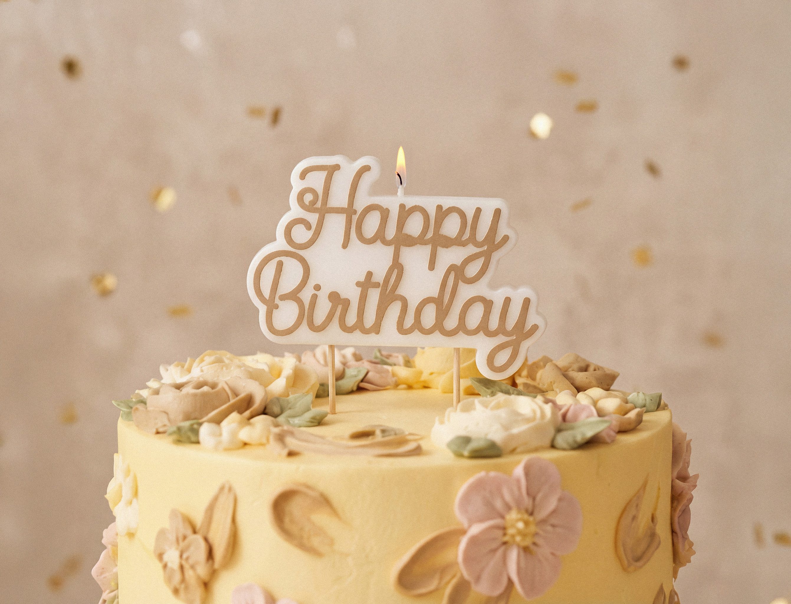 partydeco Geburtstagskerze, Geburtstagskerzen Happy Birthday 7,5x10cm Weiß / Gold