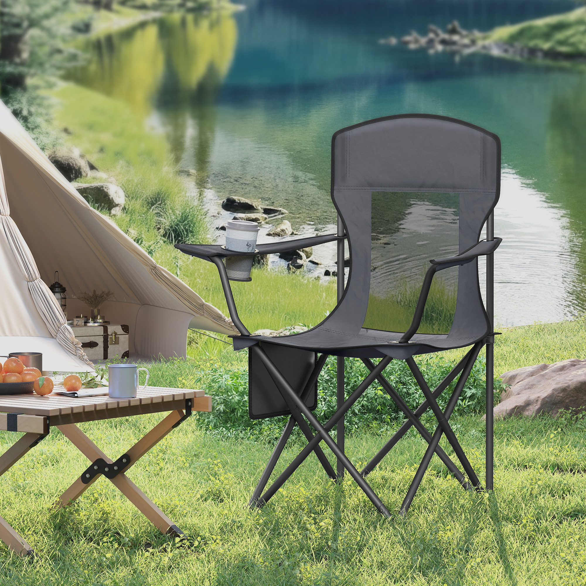SONGMICS Campingstuhl Klappstuhl Outdoor, Angelstuhl, hohe Rückenlehne bis 150kg, 2er Set