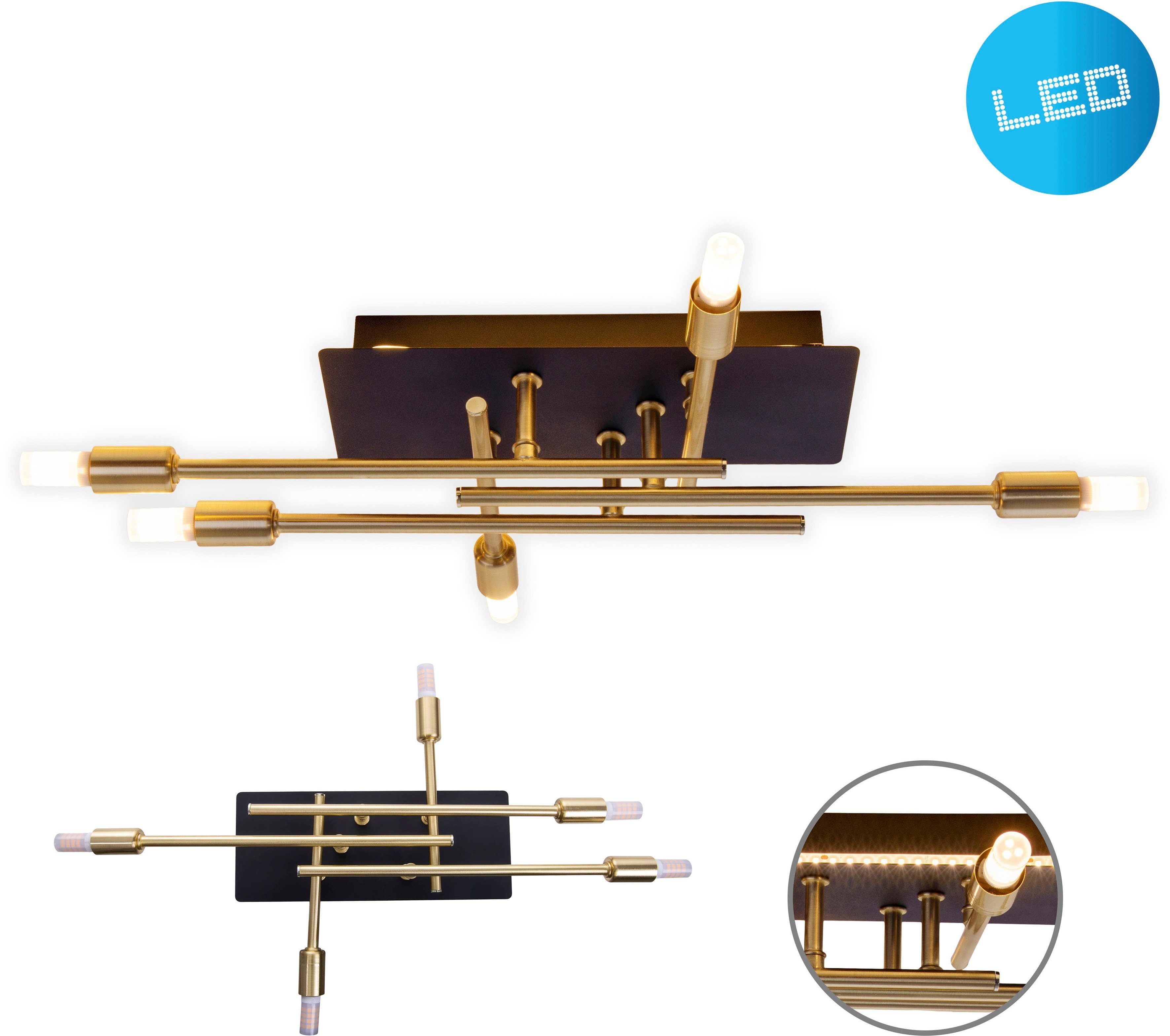 näve LED Deckenleuchte Ancona, LED fest integriert, Warmweiß, schwarz/gold, mit LED Backlight Lichtfarbe warmweiß, exkl. 5x G9