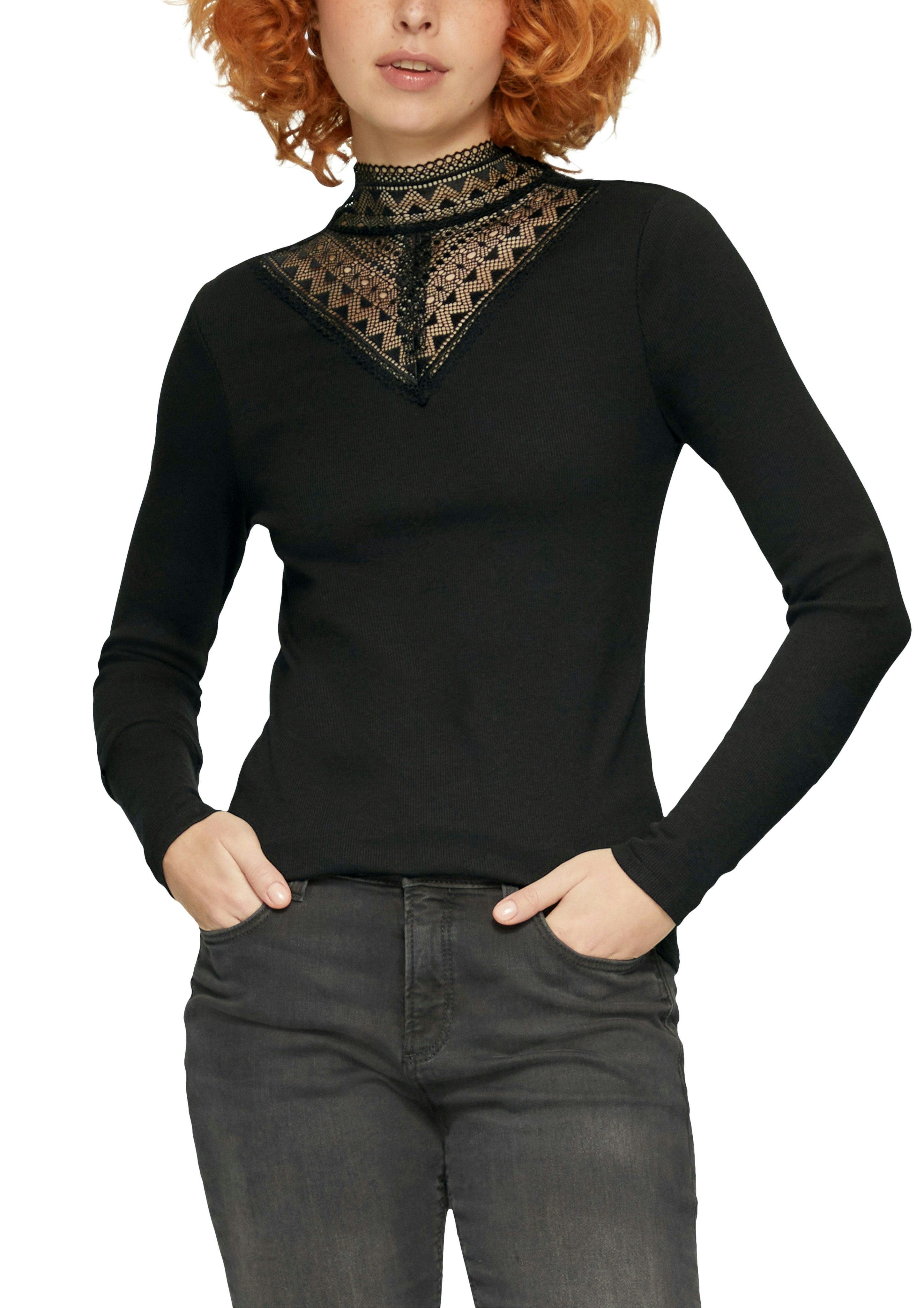 QS Langarmshirt mit Spitzeneinsatz