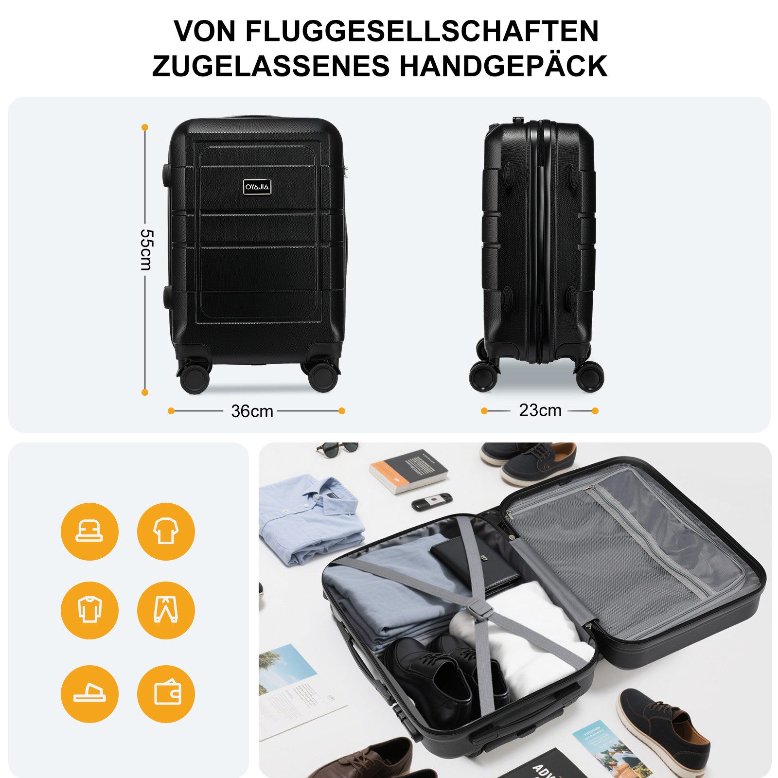 oyajia Koffer Handgepäck Koffer 20 Zoll ABS Hartschale mit Schloss, Leicht günstig online kaufen