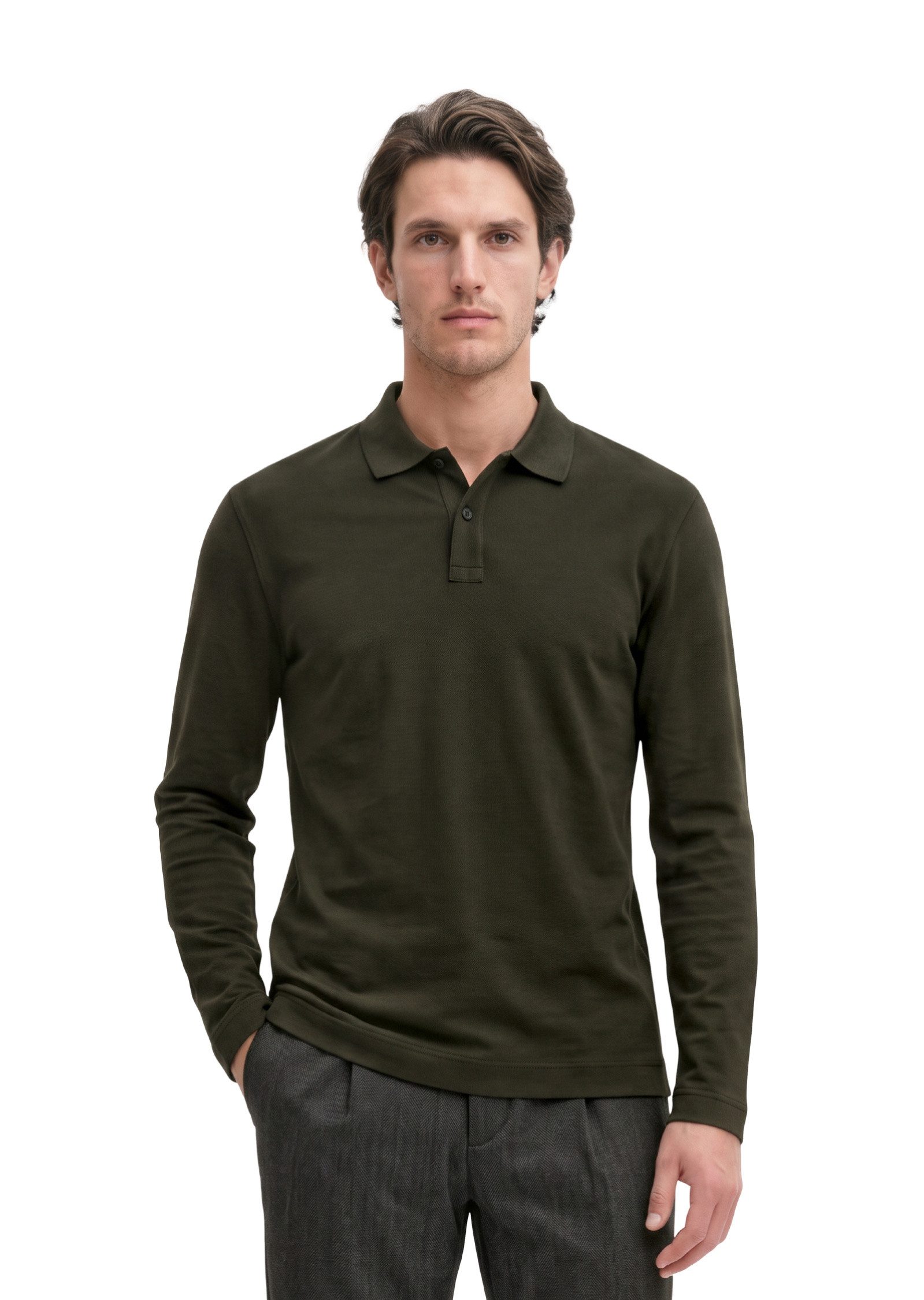 Marc O'Polo Langarm-Poloshirt aus reiner Bio-Baumwolle