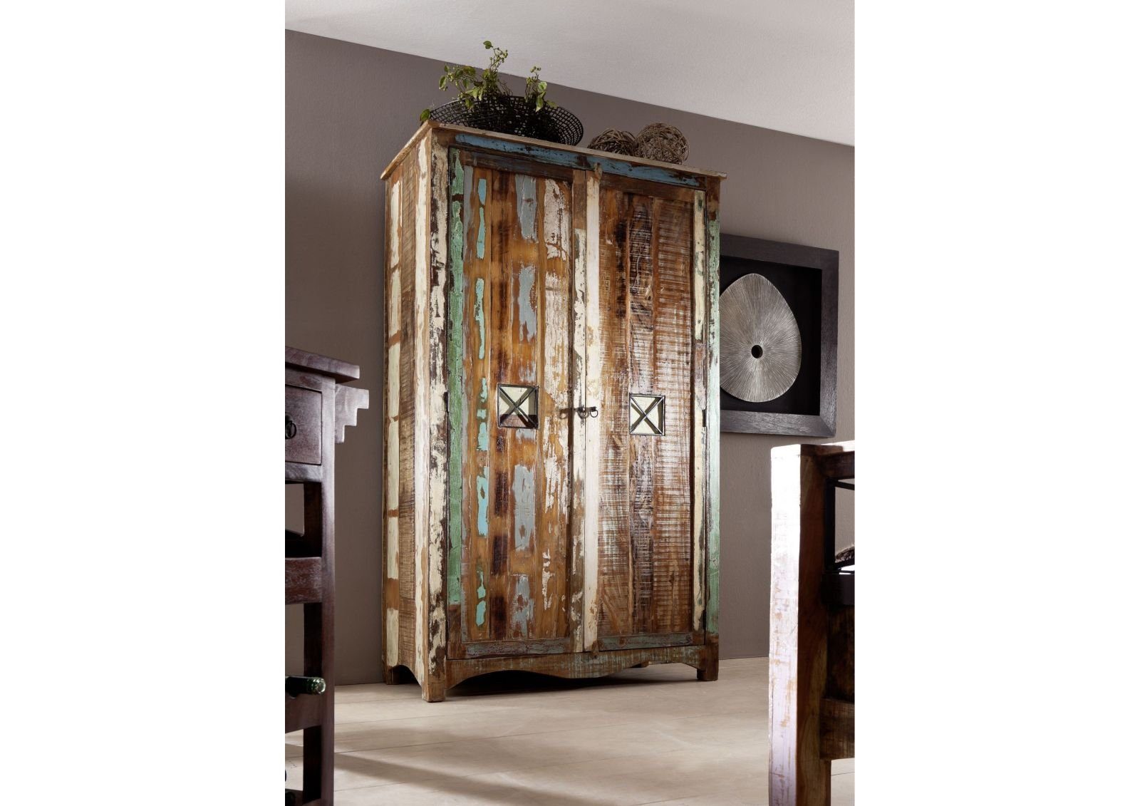 Massivmoebel24 Kleiderschrank #42 (Altholz 118x60x198 mehrfarbig NATURE OF SPIRIT #42)