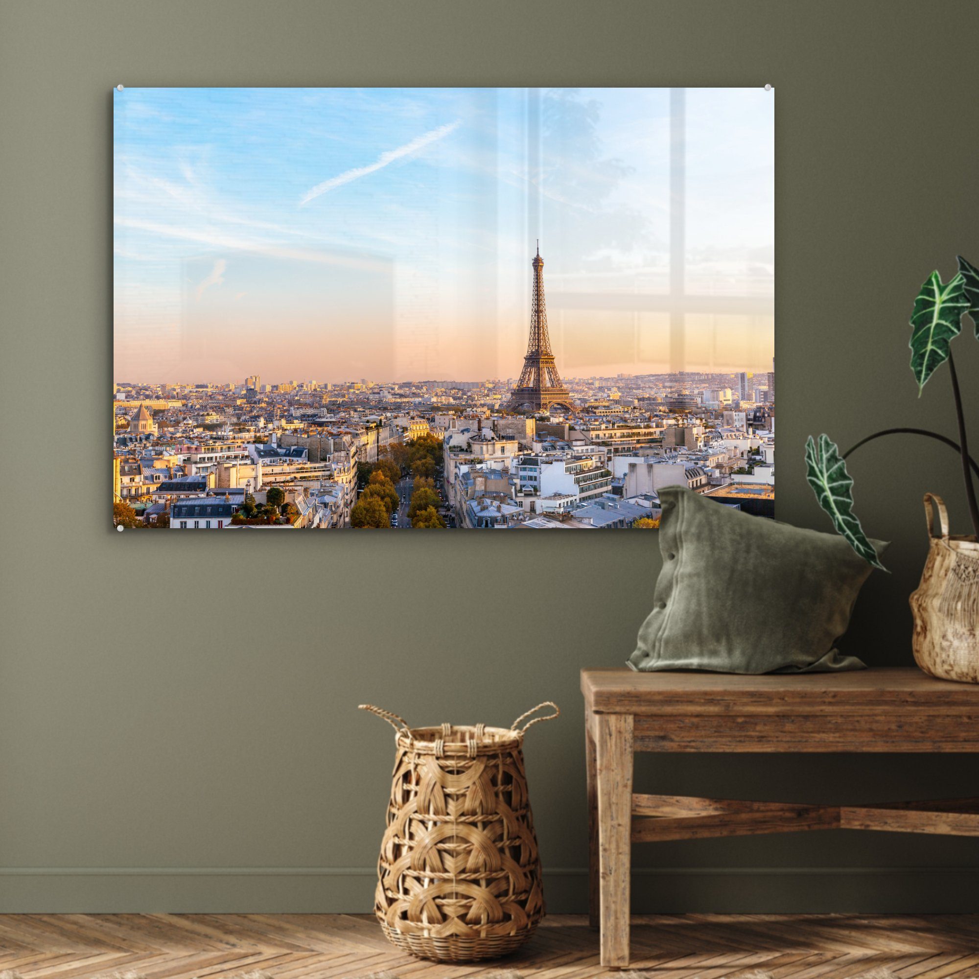 MuchoWow Acrylglasbild Eiffelturm - St), & - - Vogelperspektive, Himmel Frankreich Wohnzimmer (1 Schlafzimmer Acrylglasbilder