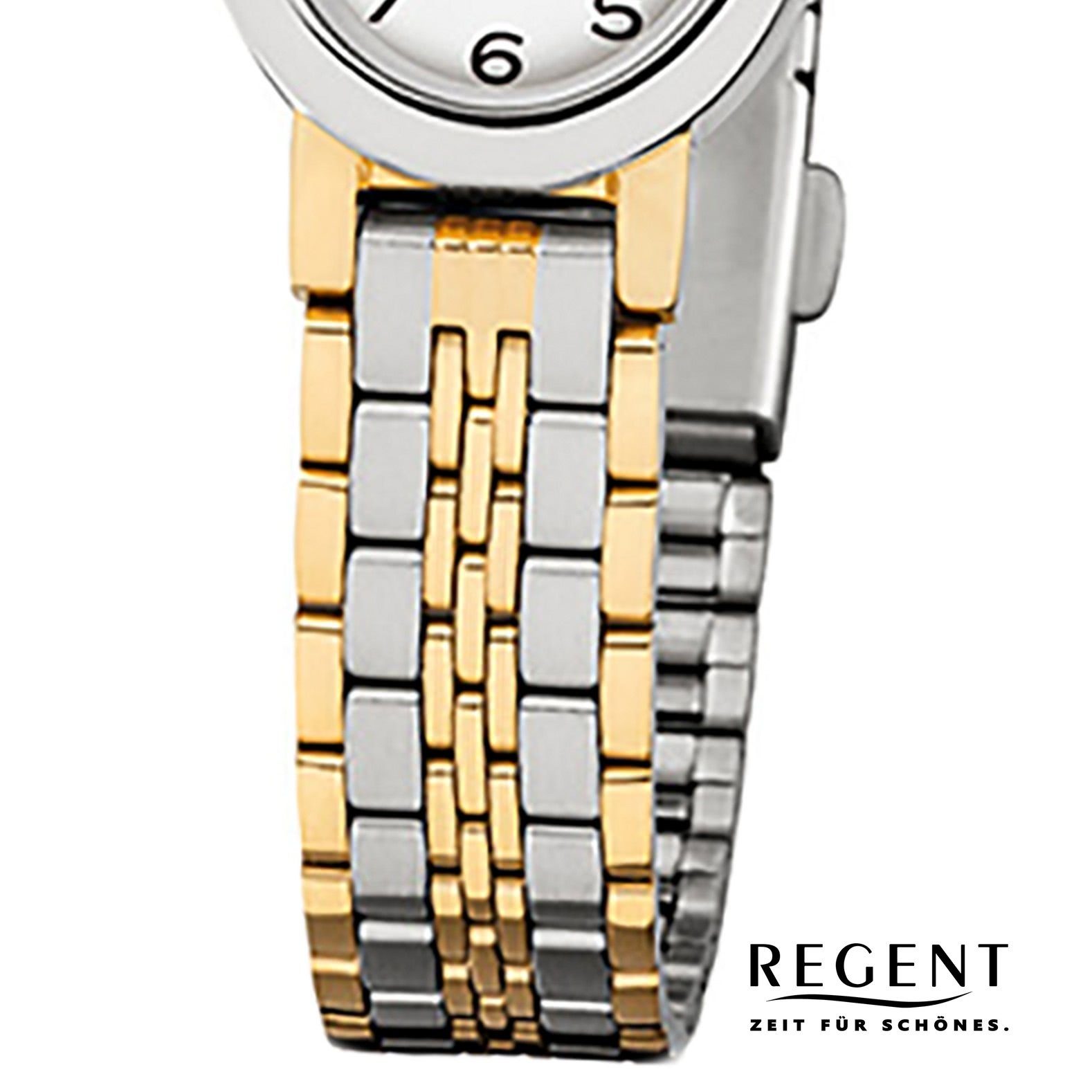Regent Analog, Armbanduhr gold Regent Quarzuhr ionenplattiert (ca. silber 20x24mm), oval, Damen Edelstahl, klein Damen-Armbanduhr