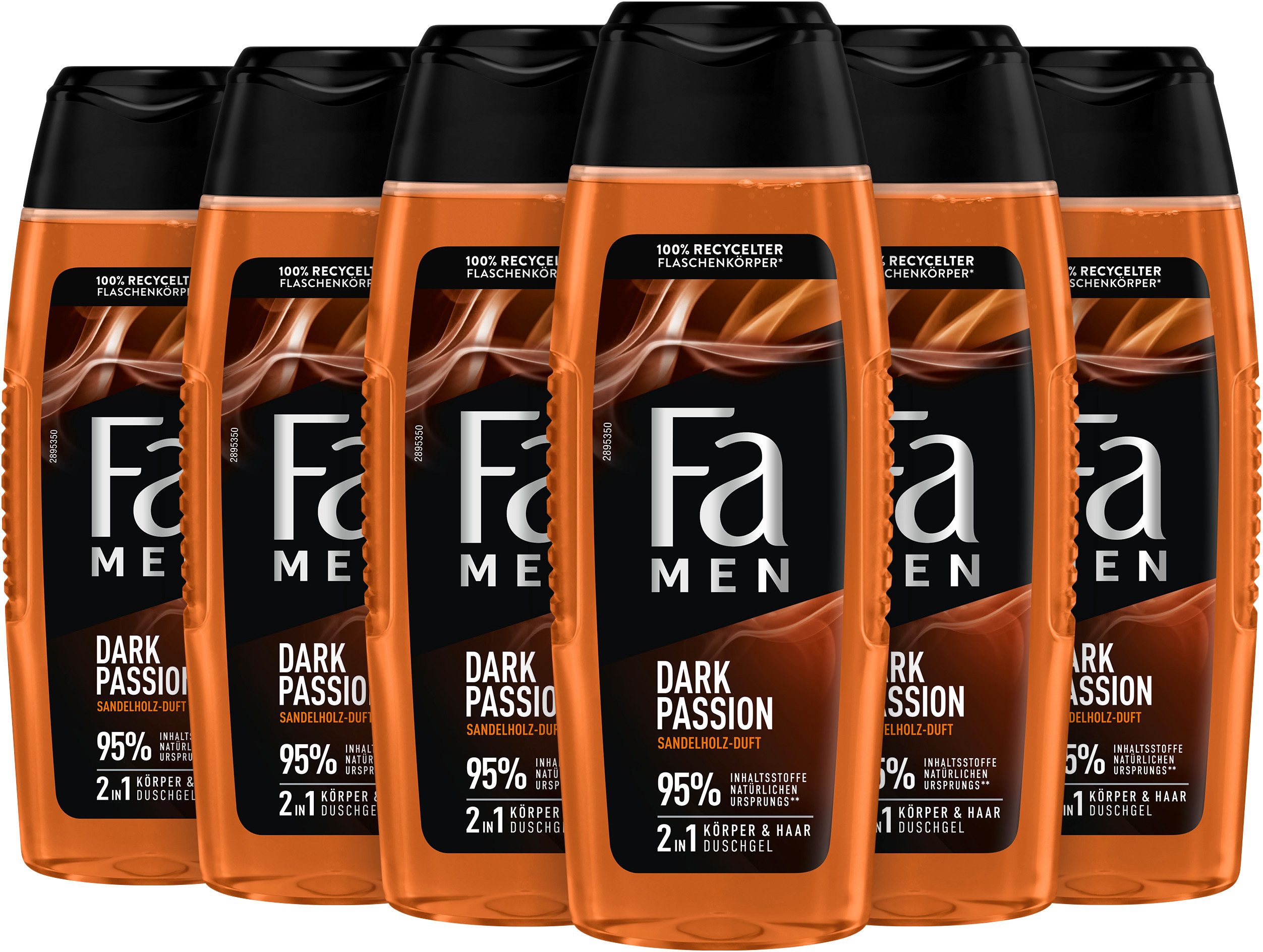 FA Duschgel Duschpflege Men Dark Passion, 6x 250 ml, 6-tlg., milde und vegane Formel
