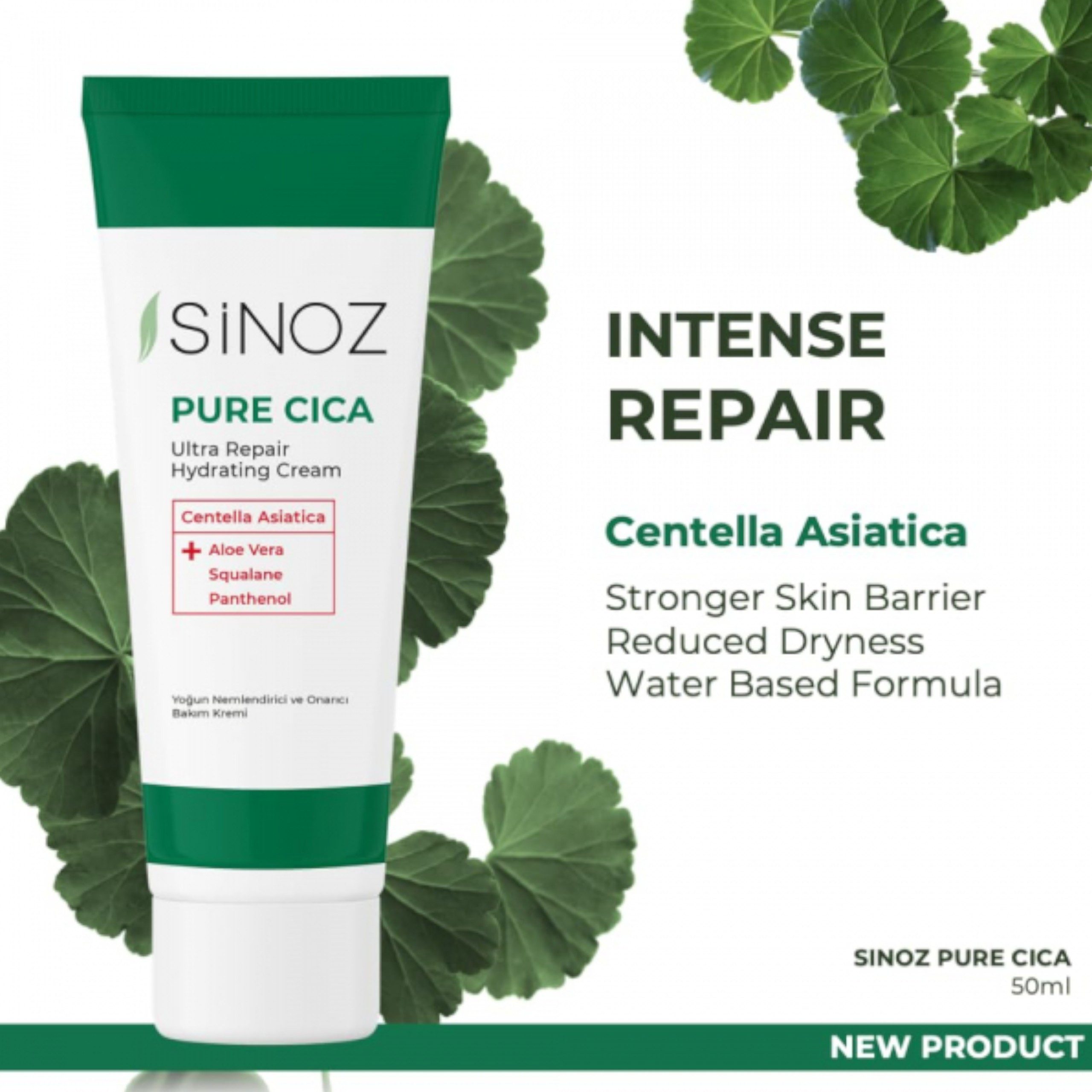 Sinoz Feuchtigkeitscreme SINOZ Pure Cica Cream 50 ml Gesichtscreme mit Aloe Vera