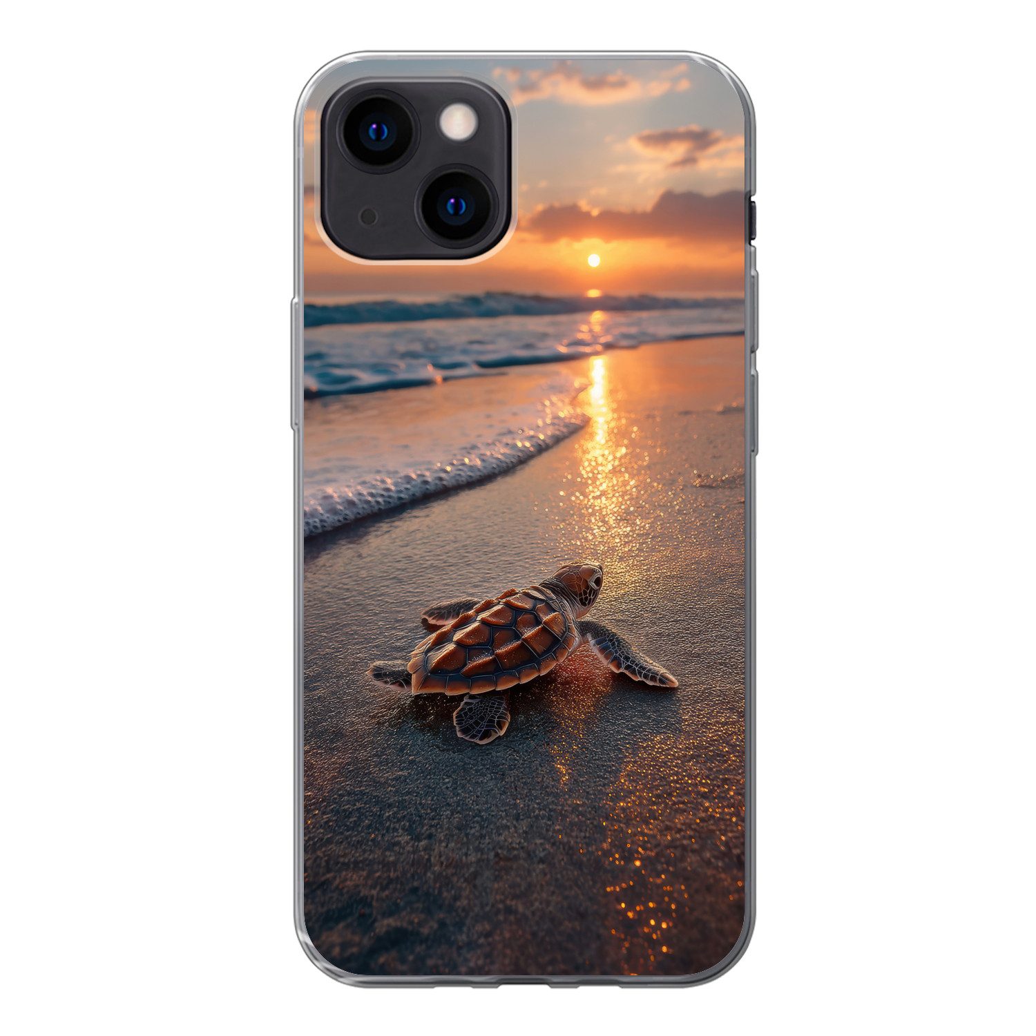 MuchoWow Handyhülle für Apple iPhone 13 mini Schildkröte - Strand - Sonnenuntergang, Smartphone-Bumper, Print, Handy Schutzhülle Dünn