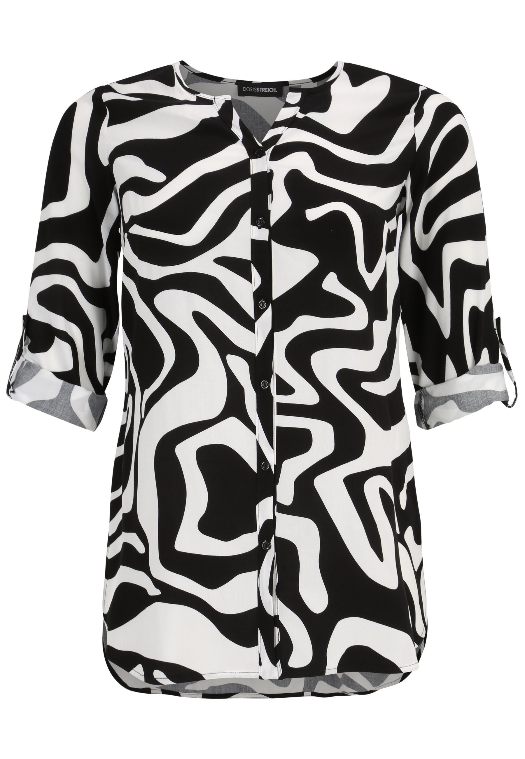 Doris Streich Longbluse Long-Bluse mit Grafikprint mit Knopfleiste