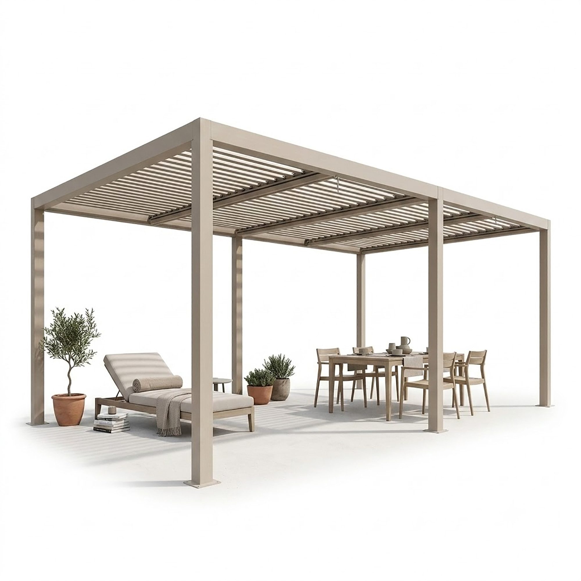 PURPLE LEAF Pergola Alu Lamellenpavillon winterfest wasserdicht freistehend Champagner, BxTxH: 590x368x240 cm, (1-tlg., 1 Pergola), wasserdichte Gartenüberdachung für Balkon, Carport oder Grillplatz