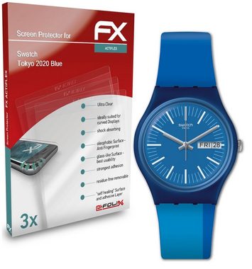 atFoliX Schutzfolie Displayschutzfolie für Swatch Tokyo 2020 Blue, (3 Folien), Ultraklar und flexibel
