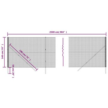 vidaXL Gartenzaun Maschendrahtzaun Grün 1,4x25 m Verzinkter Stahl, (1-St)