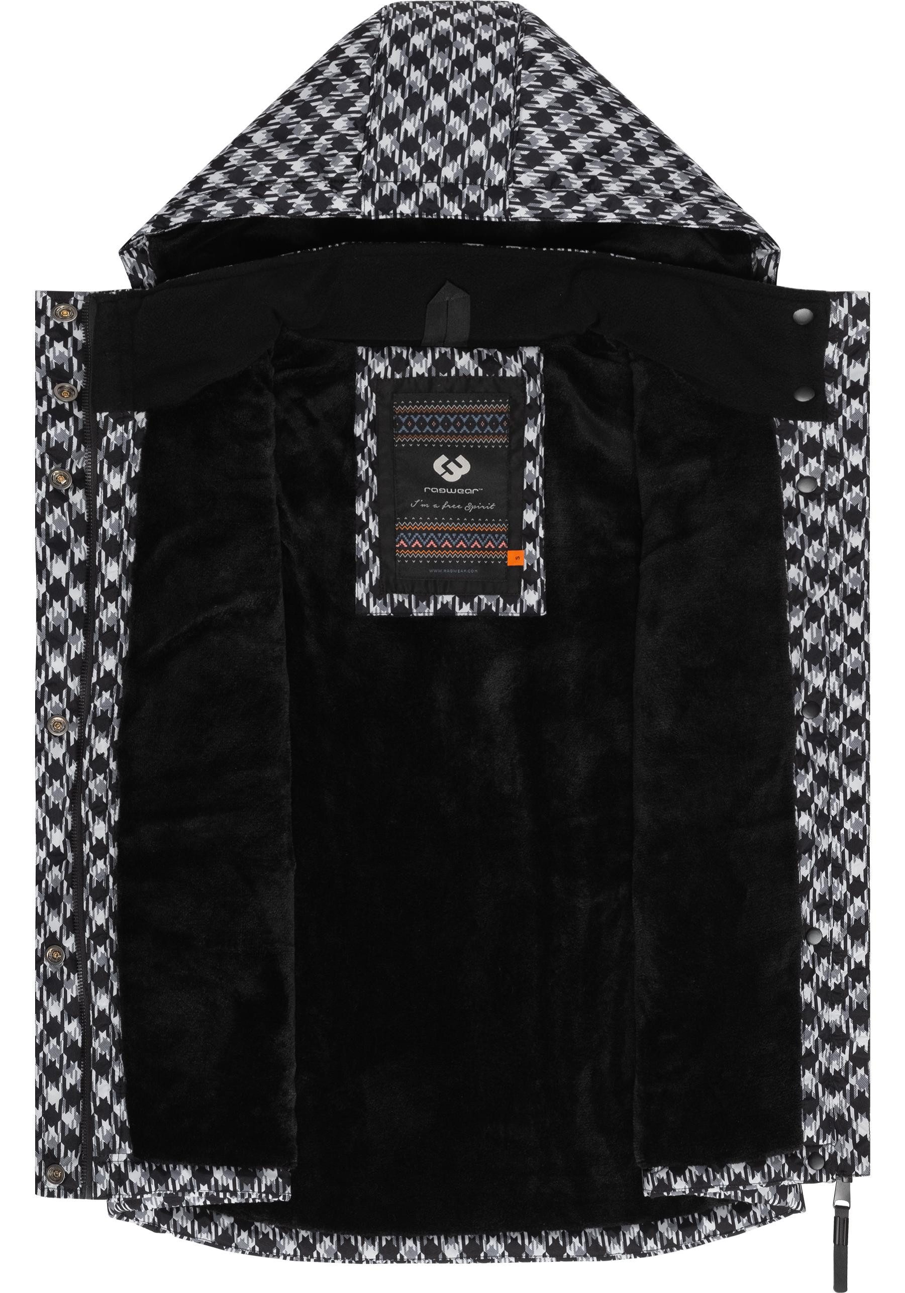Ragwear Steppweste Hesty Print Weste mit abnehmbarer Kapuze und Hahnentritt Muster
