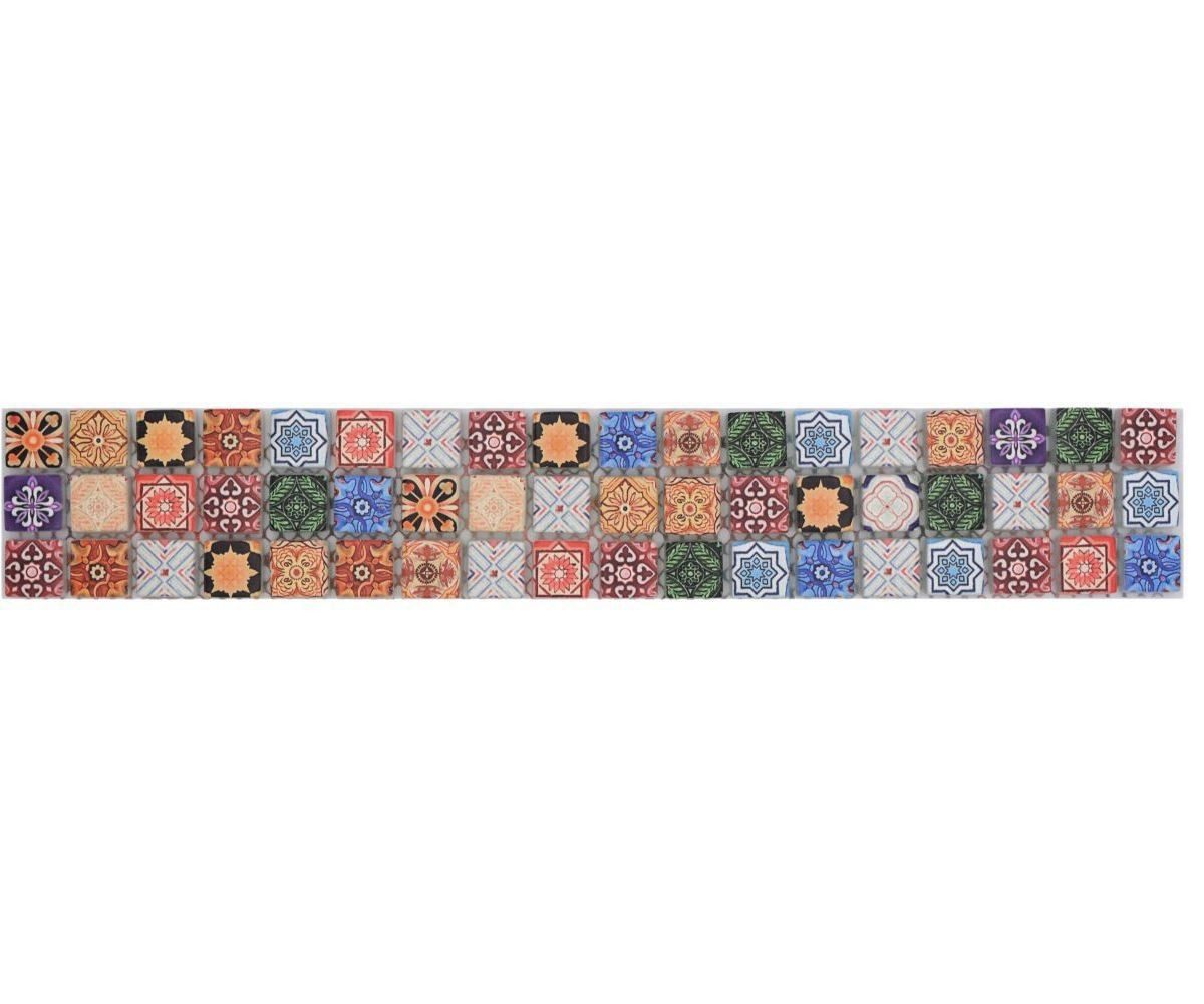 Mosani Fliesen-Bordüre Quadratisches Glasmosaik Crystal Borde mehrfarben matt / 10 Stück