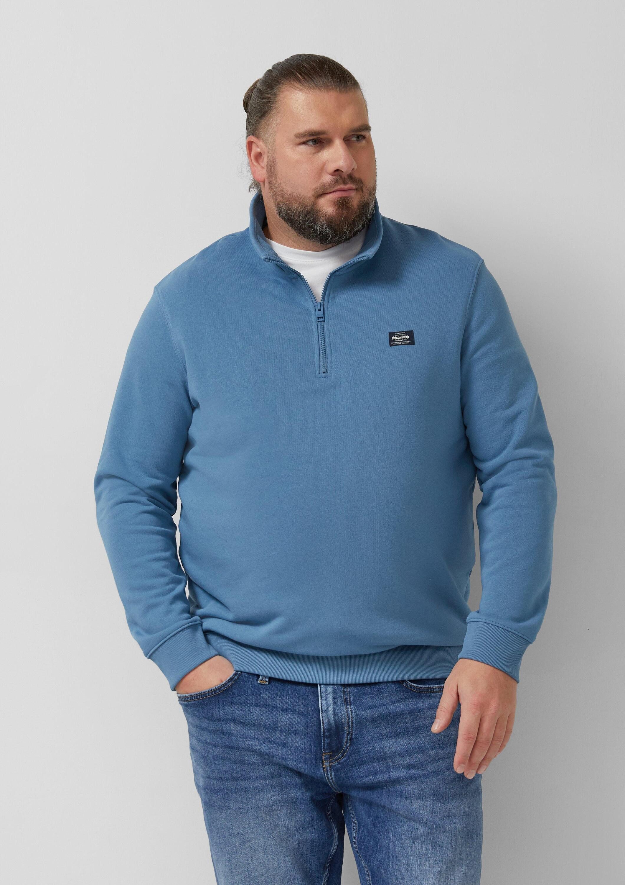 s.Oliver Sweatshirt Sweatshirt Sweatshirt mit Troyer-Kragen und Logo-Patch
