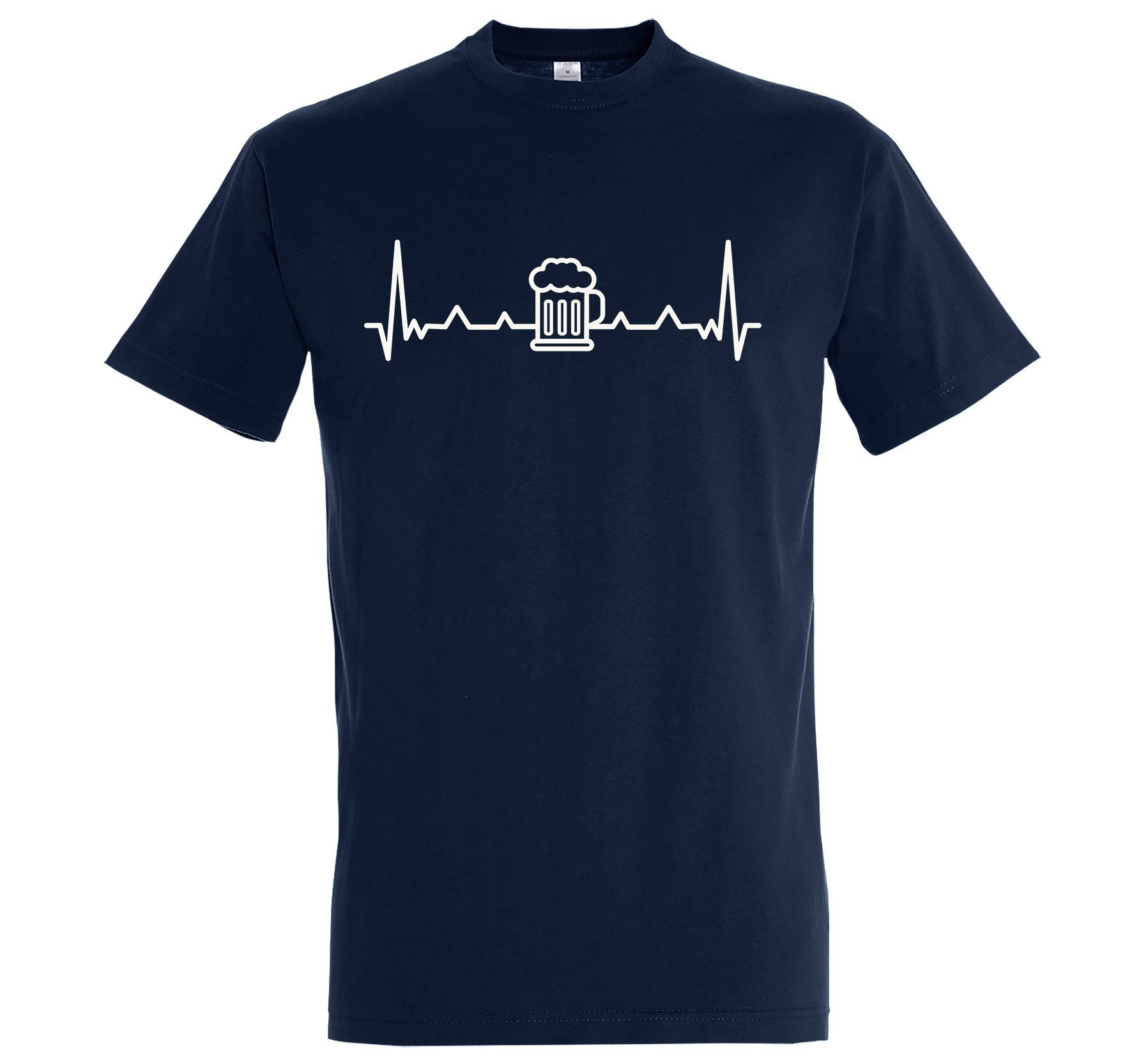 Aufdruck Heartbeat Youth T-Shirt Designz Herren lustigem Navyblau Print-Shirt Logo Bier mit