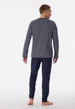 Schiesser Pyjama "95/5" (2 tlg) geringeltes Langarmshirt mit eingefasstem V-Ausschnitt