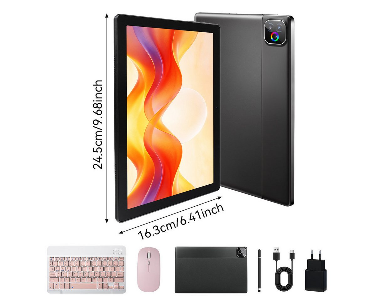 Happybe 10,1'' Octa-Core, 6000 mAh, HD 1280x800, 34GB/36GB RAM, 128GB/256GB Tablet (10.1", Android, Android 16, Gemini KI-Assistent, Widevine L1) rosa|schwarz