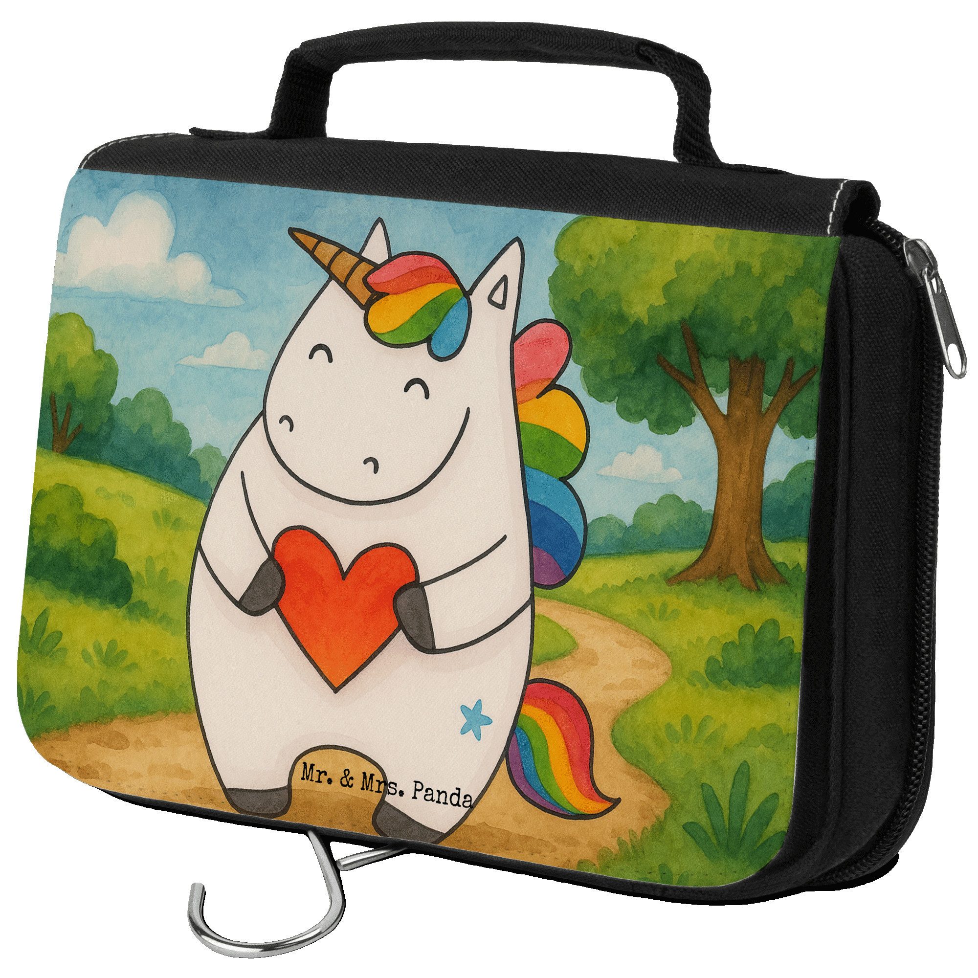 Mr. & Mrs. Panda Kulturbeutel Einhorn Herz Design, Kulturbeutel, Weiß, Lustig, Bunt, Waschtasche, d (Packung), Schlimm Toilettentasche beauty case
