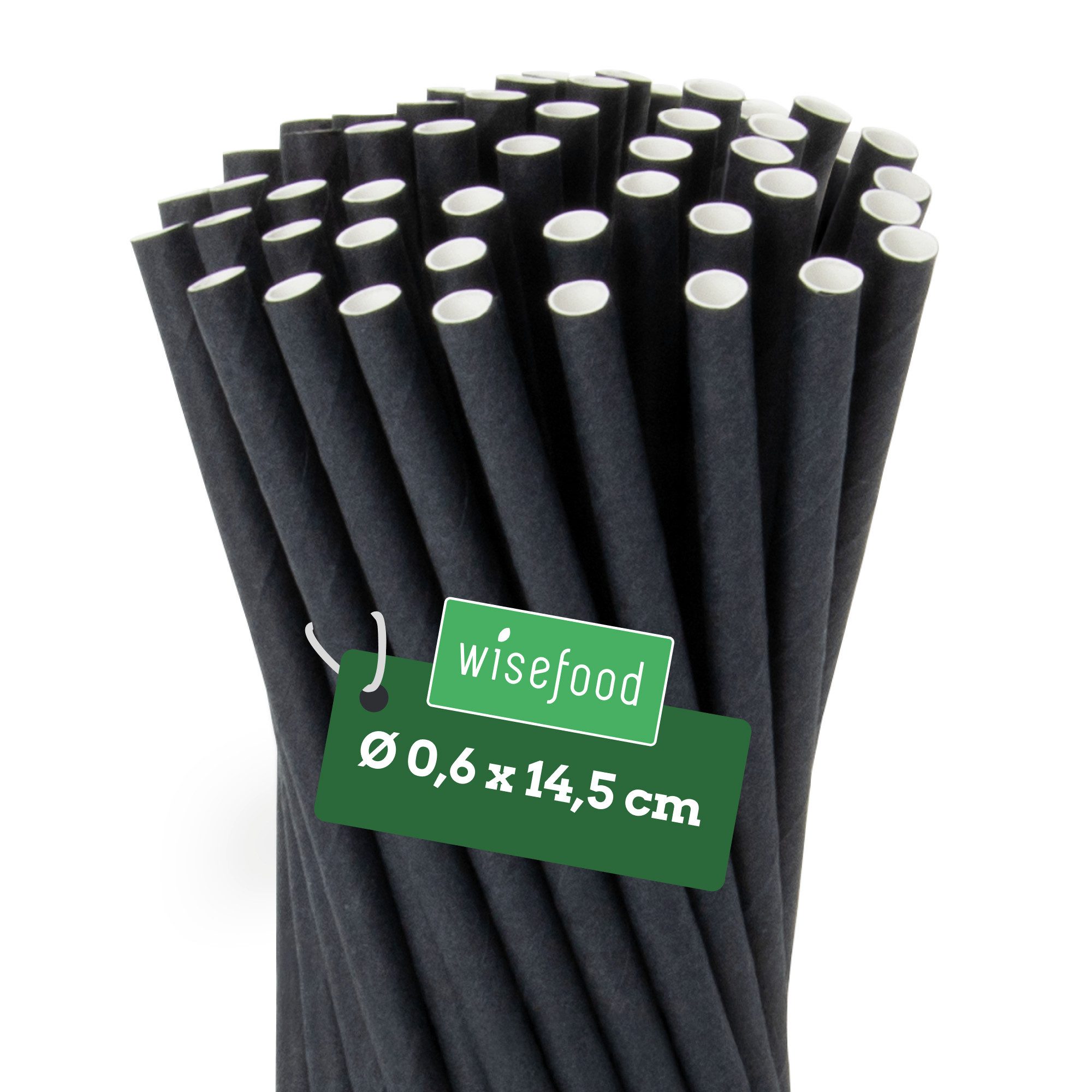 wisefood Trinkhalme Papier-Strohhalme, schwarz, Ø 0,6 x 14,5 cm, (100-tlg)