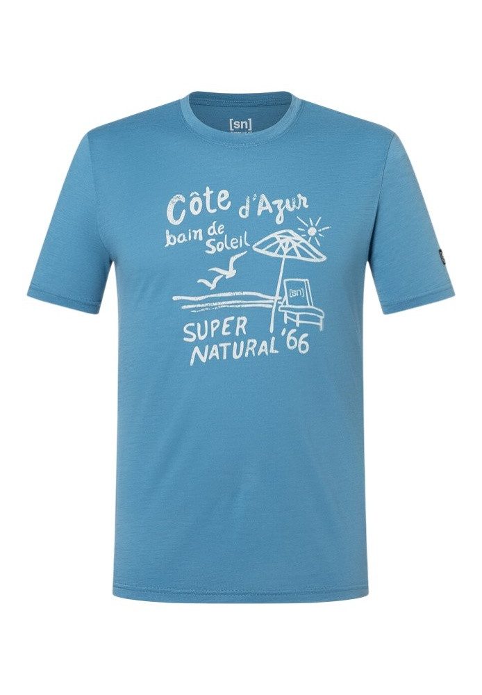 SUPER.NATURAL T-Shirt Wood Cote D'Azur Tee (Merino-Mix) hellblau Herren