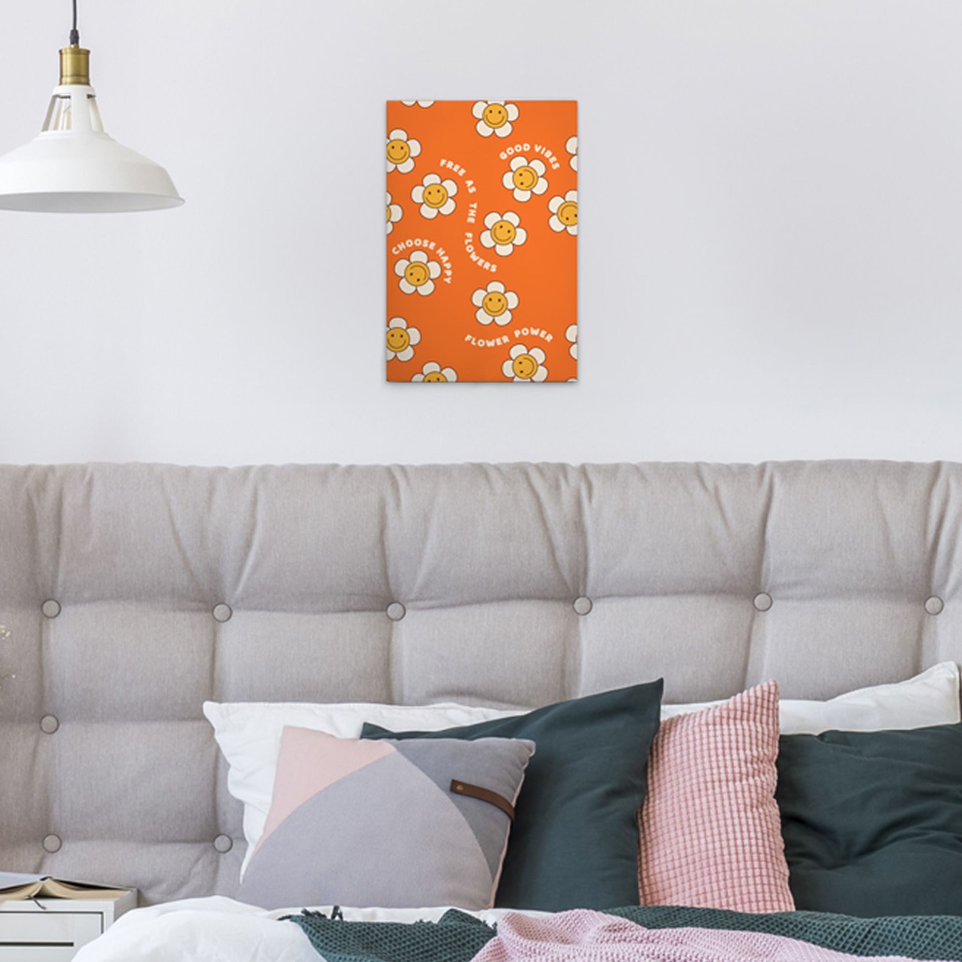 Tadessi Leinwandbild Bunte Retro Blumen Orange Gelb versch. Größen, Blumen