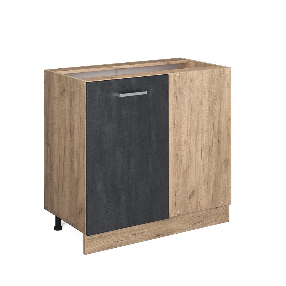 Vicco Eckunterschrank R-Line, Schwarz Beton/Goldkraft Eiche, günstig online kaufen