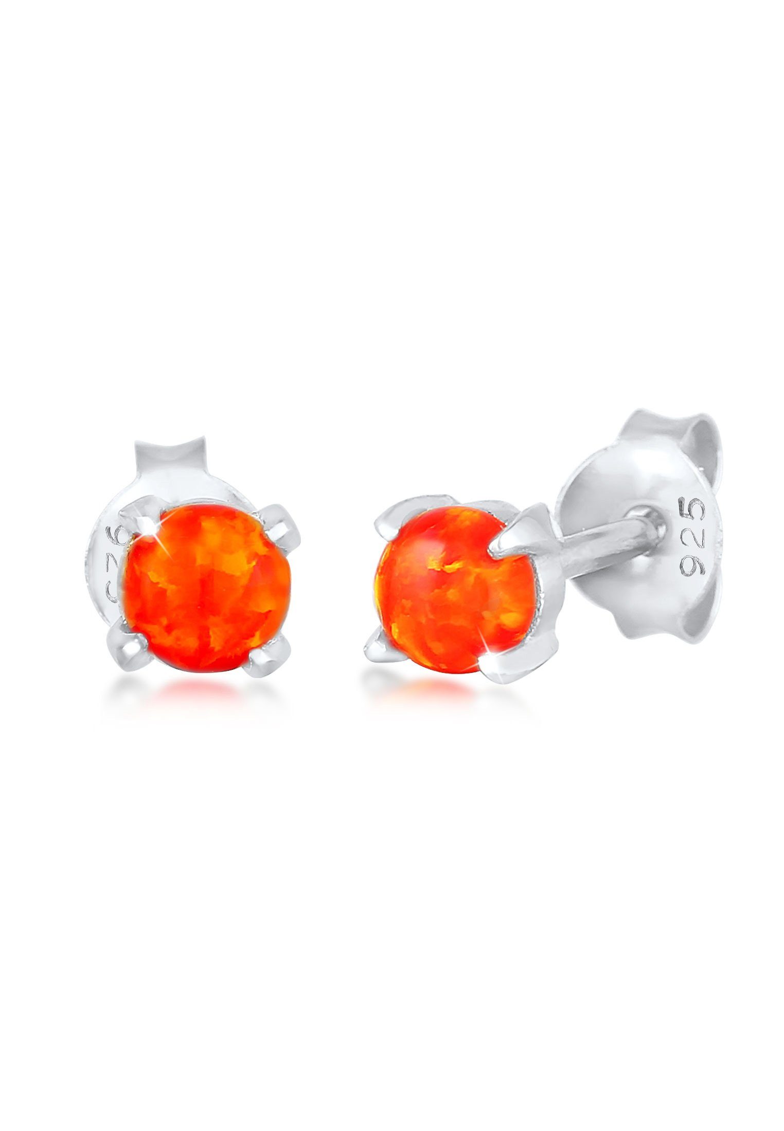 Elli Paar Ohrstecker Stecker Opal Rund Synthetisch 925 Silber Orange