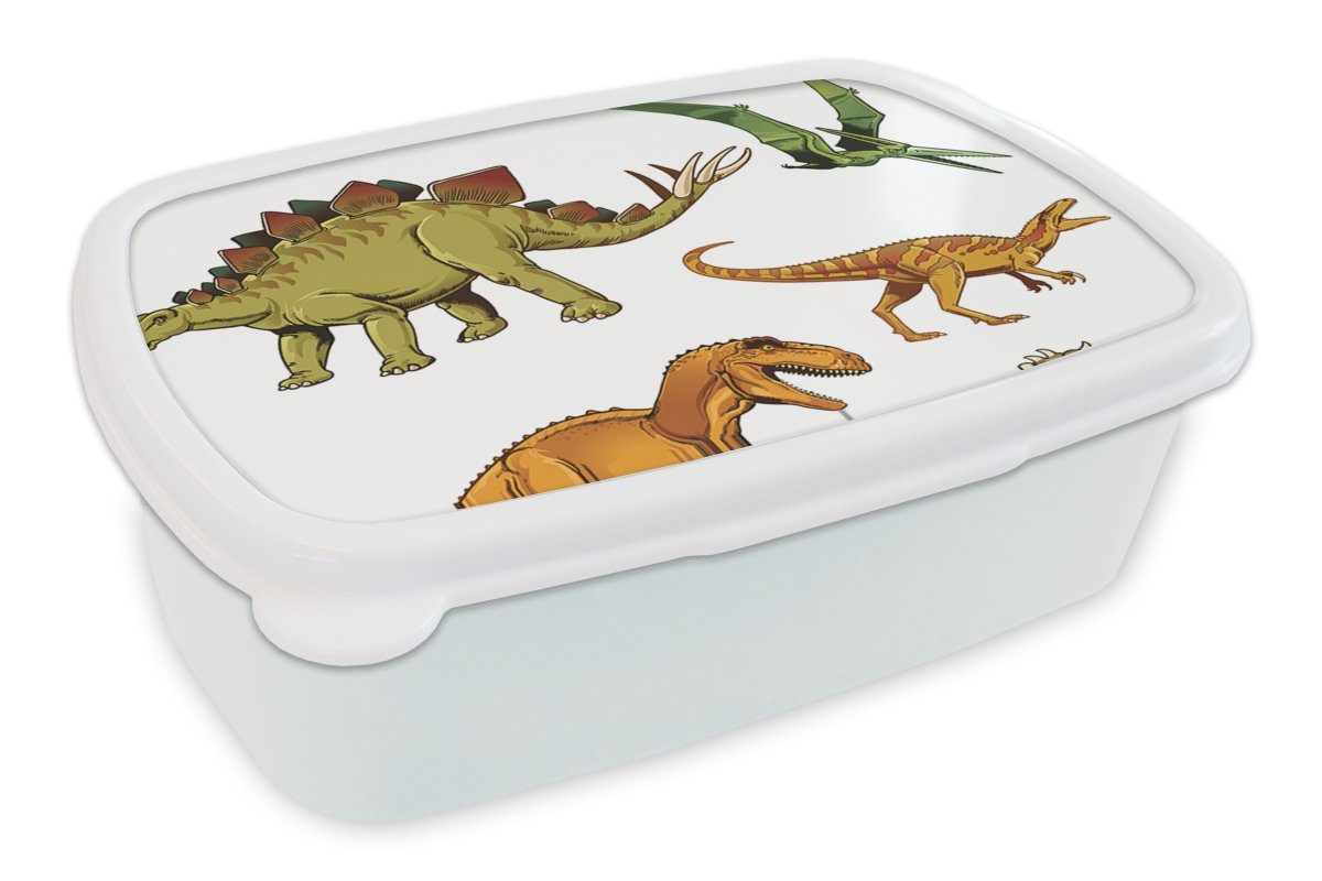 [Im Angebot zum niedrigsten Preis] MuchoWow Lunchbox Dinosaurier - Brotdose, Kinder, und Kinder (2-tlg), Zeichnung Kunststoff, Jungs für weiß Brotbox Erwachsene, - Jungen und - für Mädchen