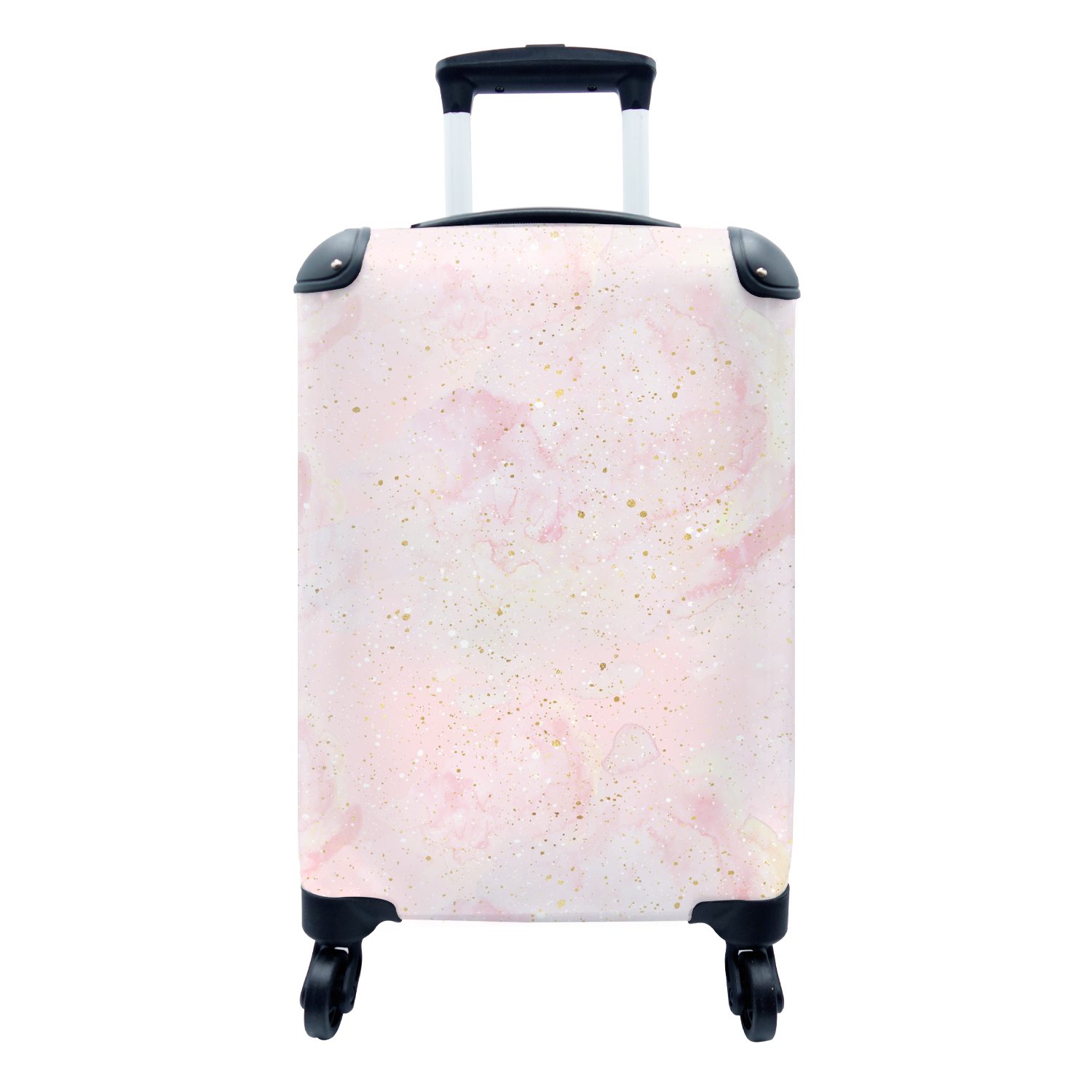 MuchoWow Handgepäckkoffer Marmor Rosa Trolley, rollen, Reisetasche - - - 4 Reisekoffer Glitter Handgepäck - mit Gold Muster, Rollen, Ferien, für