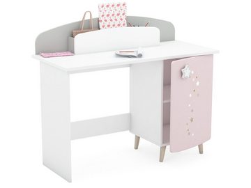 möbelando Kinderschreibtisch Savannah, Moderner Kinder-Schreibtisch in Pastellfarben (Weiß/Grau/Rosa), Korpus aus Spanplatte, Front aus MDF mit 1 Holztür, 1 Einlegeböden und 1 Ablagefach. Breite 113,2 cm, Höhe 94,5 cm, Tiefe 50 cm