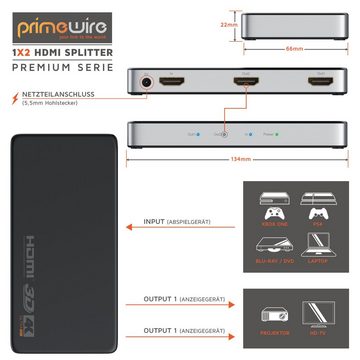 Primewire HDMI-Splitter, HDMI Splitter Verteiler 4K UHD 2160p 4K 30Hz, Full HD, CEC, HDCP, 3D