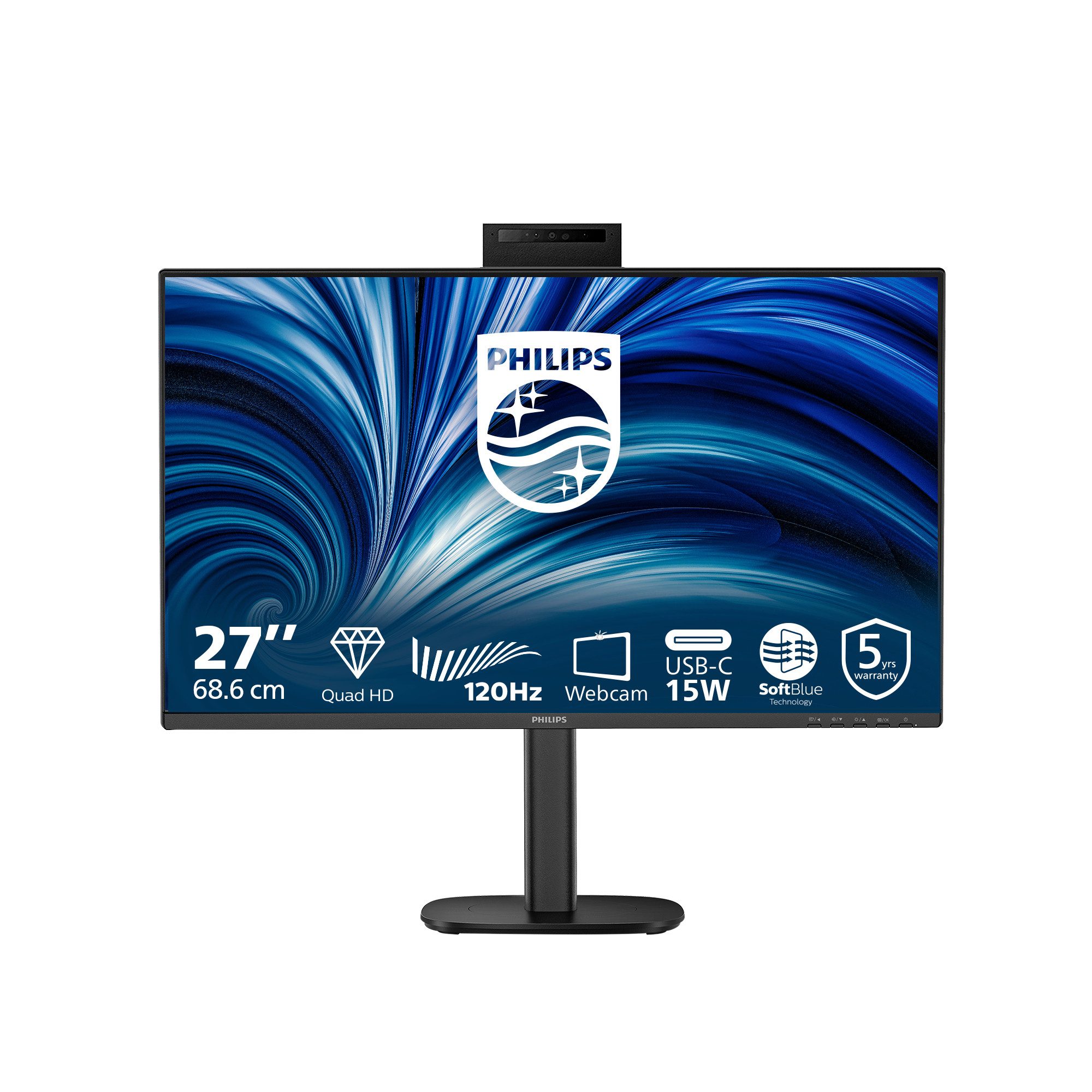 Philips TFT 27B2N3500JH 68.5cm IPS 27/2560x1440/DP/HDMI/USB/höv/Webcam TFT-Monitor (2560 x 1440 px, Quad HD, 4 ms Reaktionszeit, 120 Hz, IPS, Eingebautes Mikrofon, Kamera, Lautsprecher, HDCP, Höhenverstellbar)