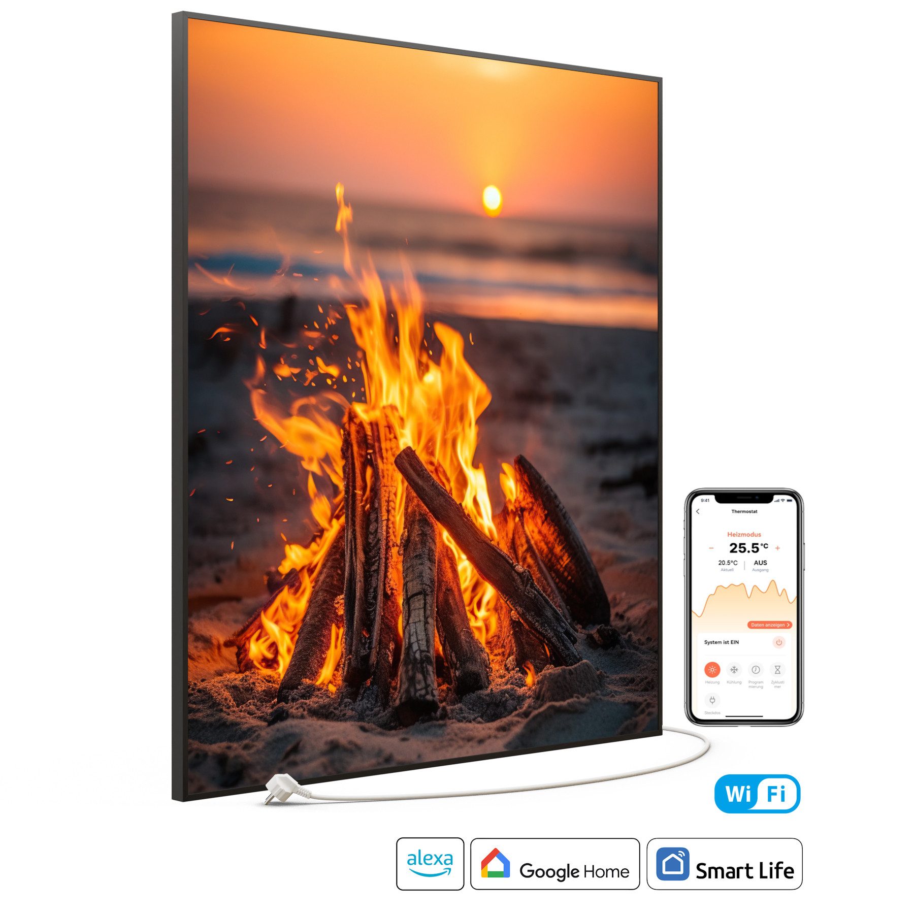 STEINFELD Heizsysteme Infrarotheizung Bild 1200W, 114x100cm, Made in Germany, 7 Jahre Garantie, mit Thermostat, Schwarz