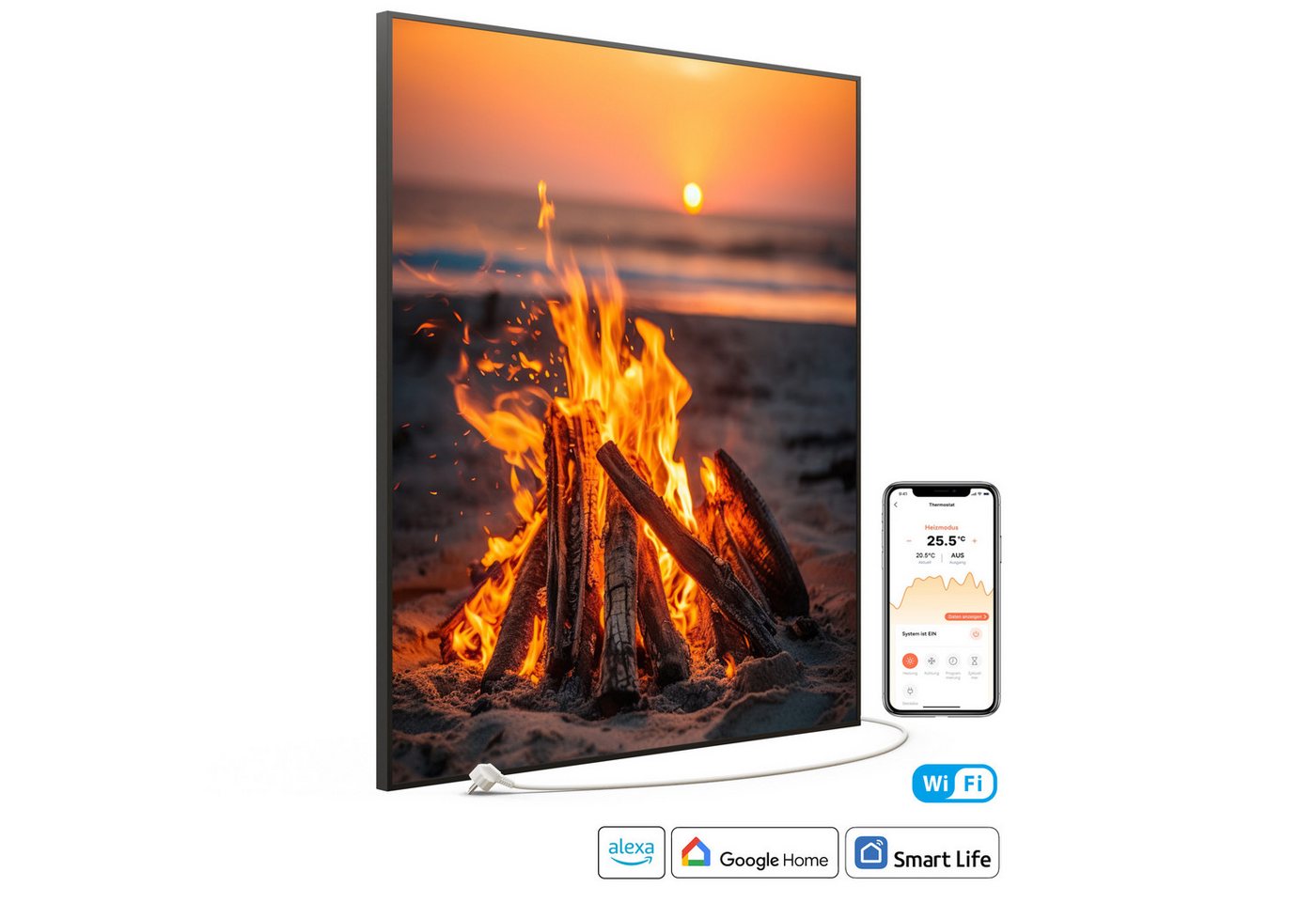 STEINFELD Heizsysteme Infrarotheizung Bild 1200W, 114x100cm, Made in Germany, 7 Jahre Garantie, mit Thermostat, Schwarz