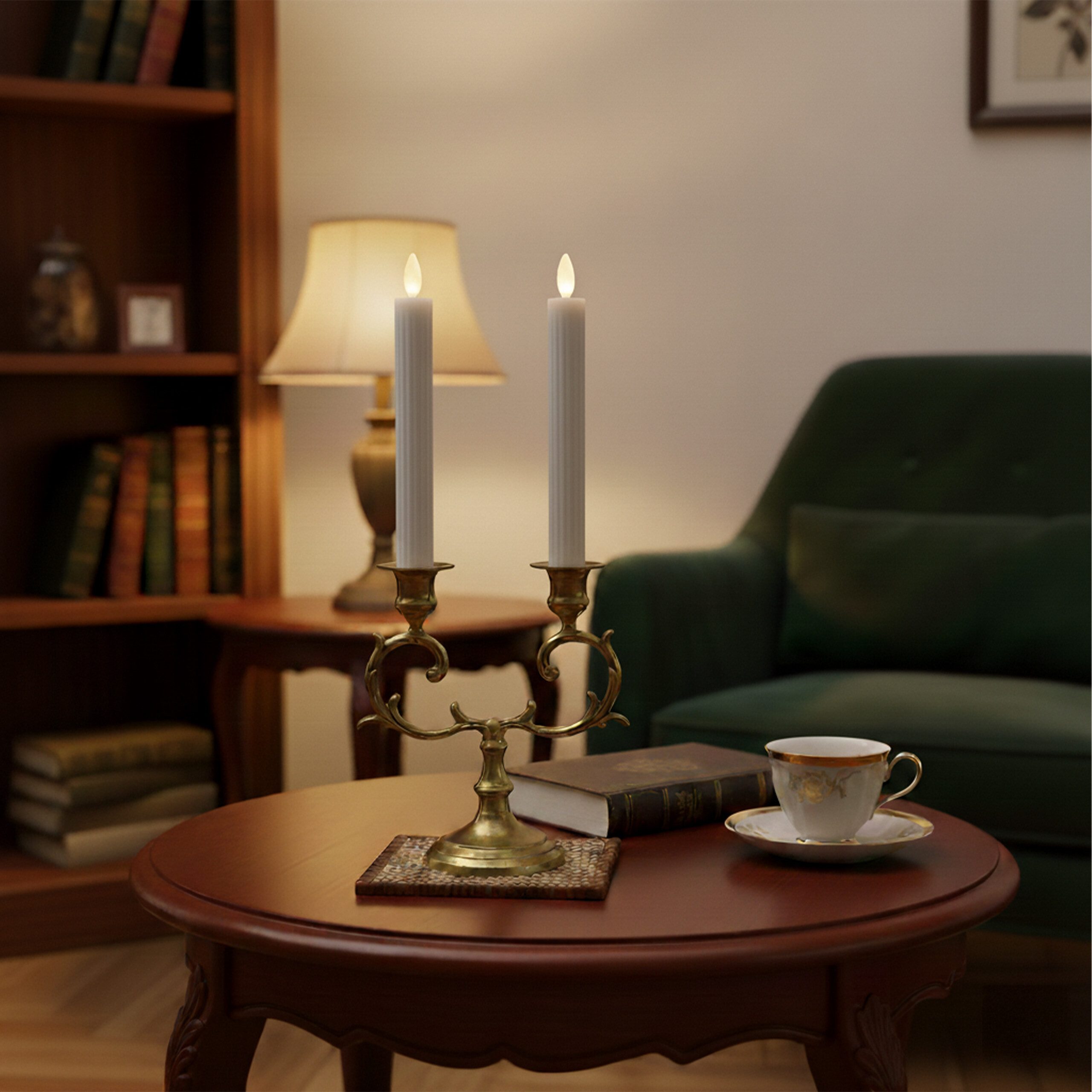 relaxdays LED-Kerze LED Stabkerzen 2er Set, Hellgrau