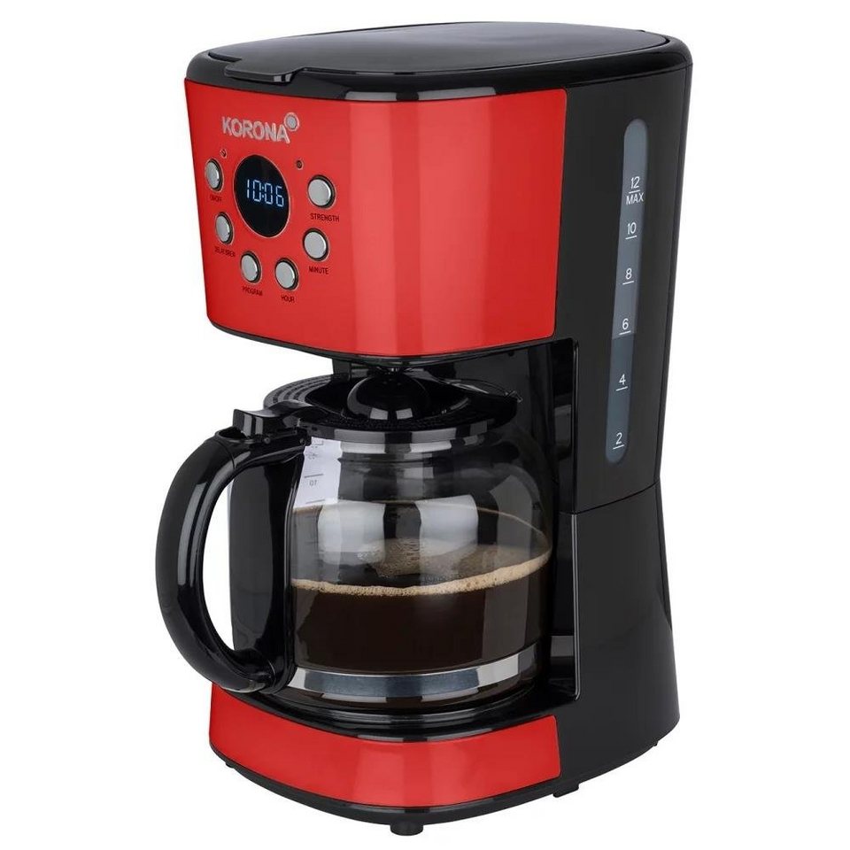 Glaskanne Retro-Kaffeemaschine, 1,5 Filterkaffeemaschine KORONA Liter mit mit Rot Timer Permanentfilter, in