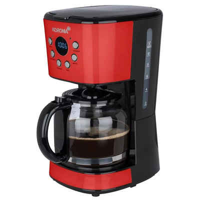 KORONA Filterkaffeemaschine Retro-Kaffeemaschine, Permanentfilter, in Rot mit 1,5 Liter Glaskanne mit Timer