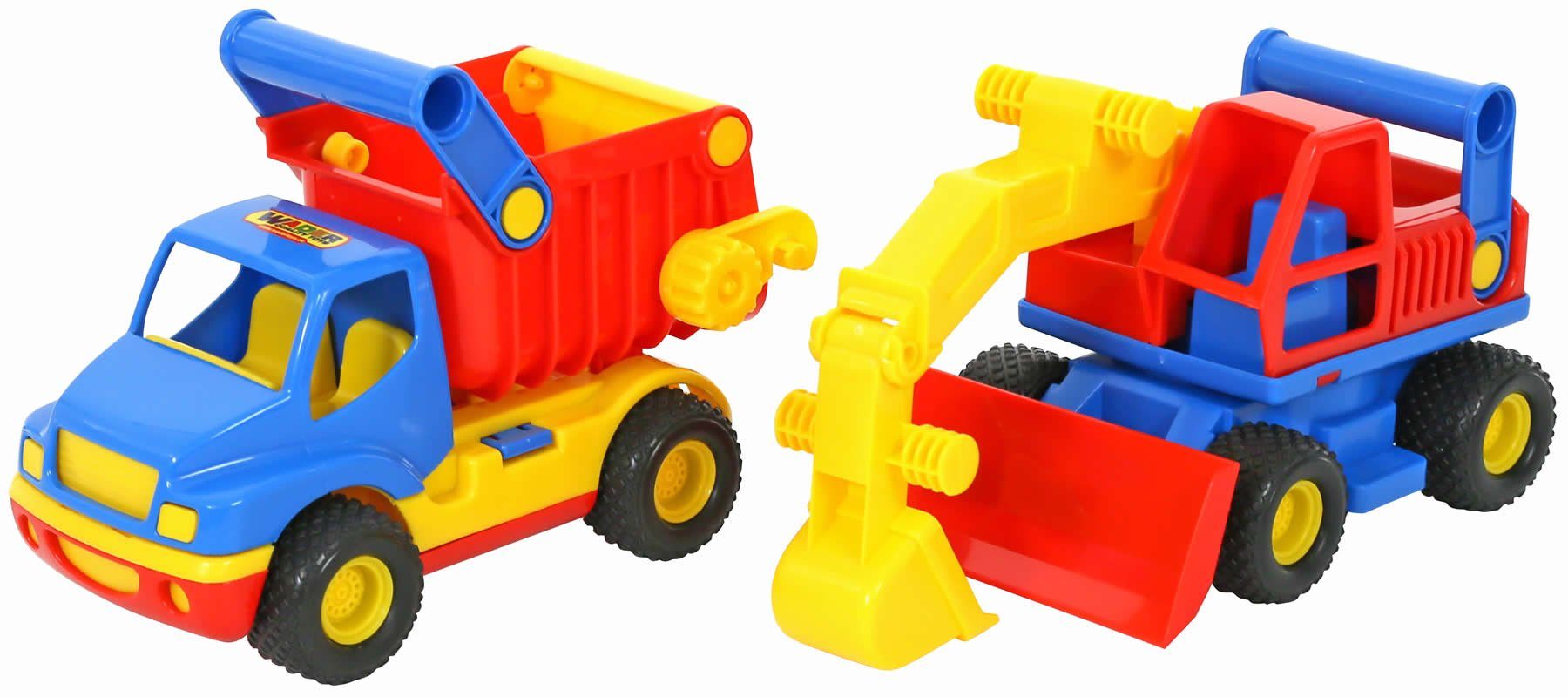 WADER QUALITY TOYS Spielzeug-Kipper ConsTruck Set 2-tlg. Muldenkipper mit Bagger