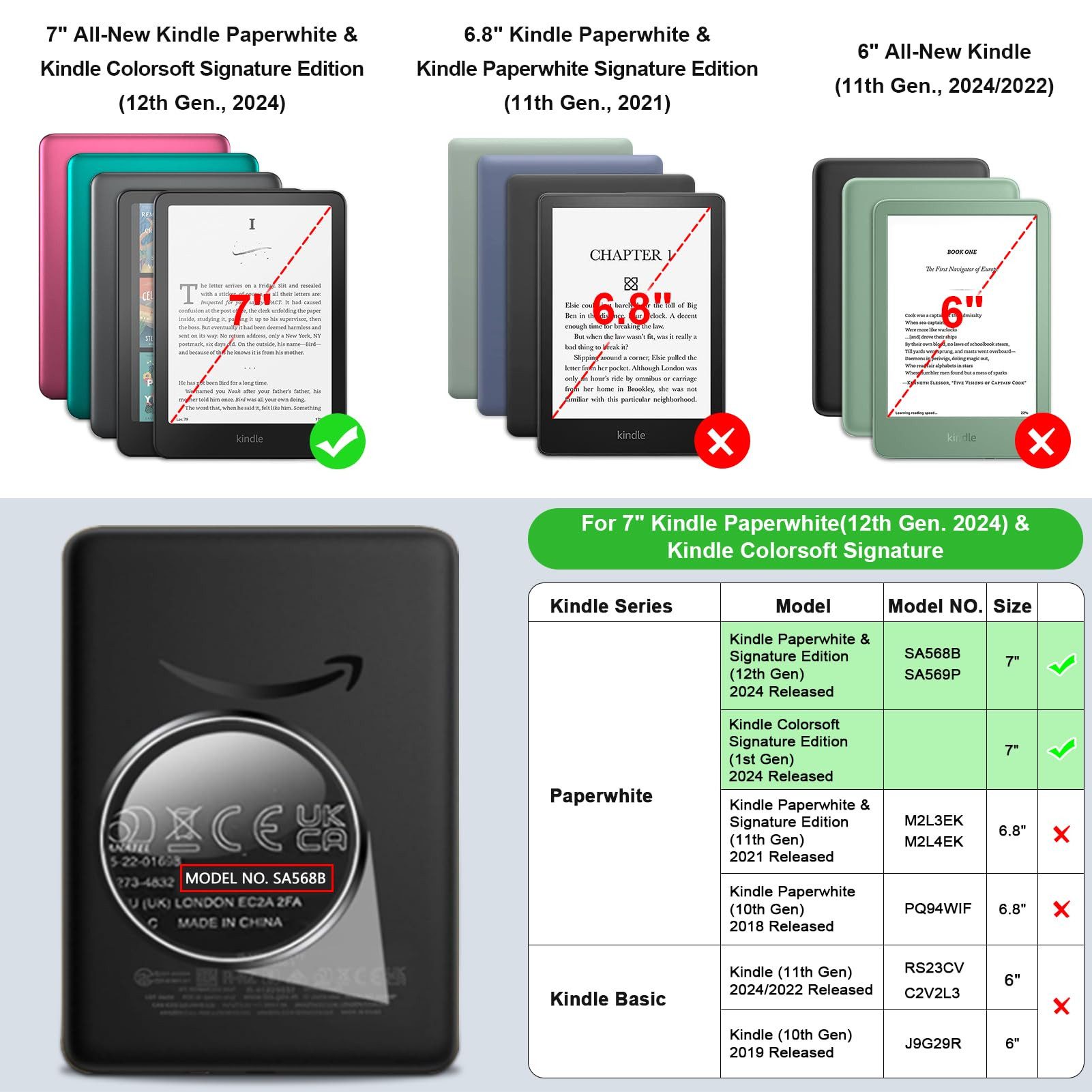 Fintie E-Reader-Hülle für 7" Kindle Paperwhite(12. Generation) - 2024 und Kindle Colorsoft Signature Edition (1. Generation), Leichte Schutzhülle Case mit Auto Sleep/Wake