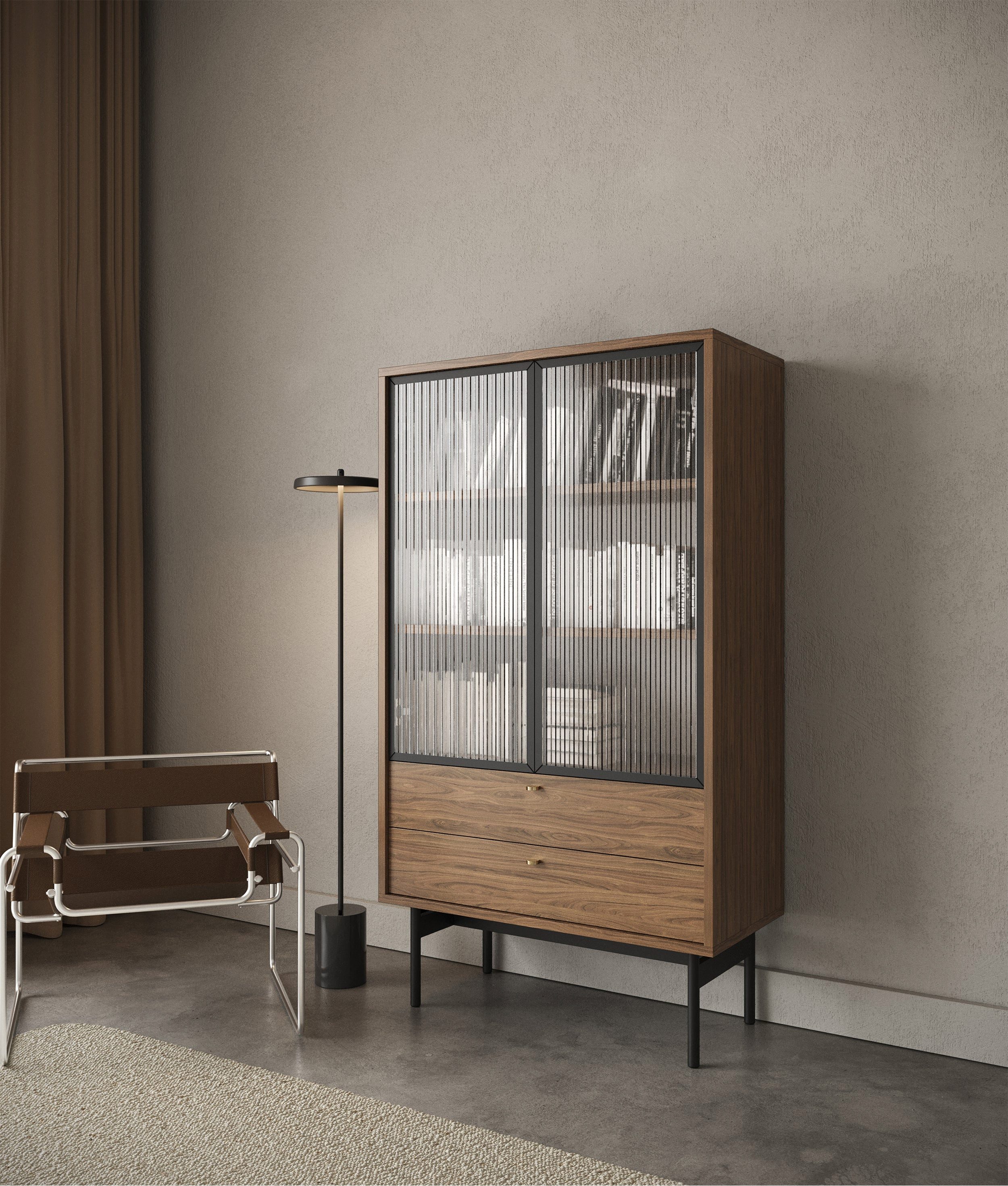 Selsey Standvitrine OLAR II Vitrine mit Glastüren,85x41 cm