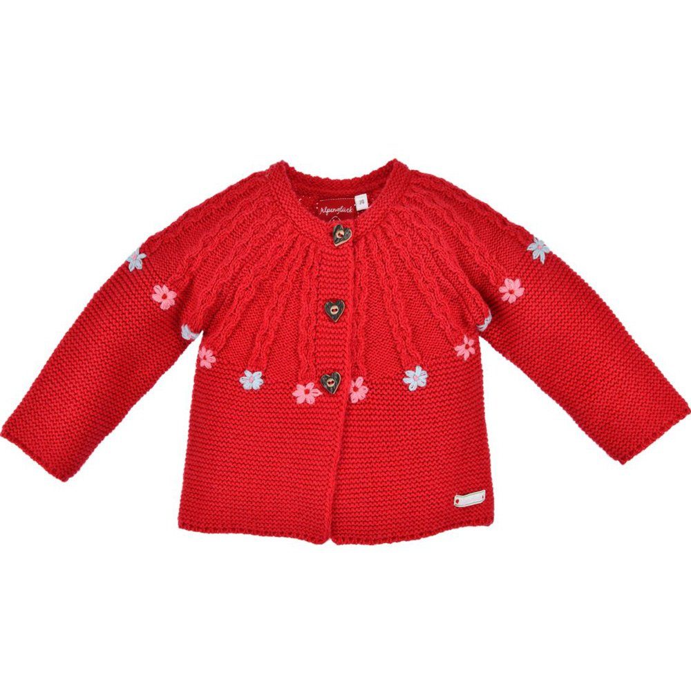 BONDI Strickjacke Baby Mädchen Jacke "Blümchen" 86561 - Rot, Trachten  Kinderjacke Zopfmuster