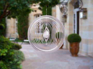 ILLUMINO Windspiel Edelstahl Windspiel Circolo -XL mit klarer 40mm Kristall Garten