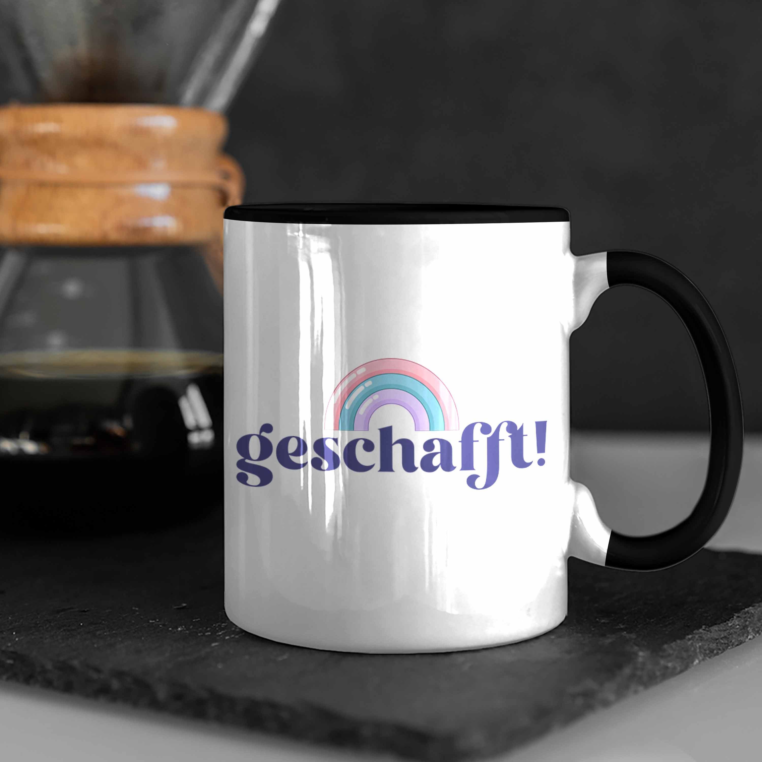 Geschafft Tasse - Trendation Ausbildung Abi Geschenkidee Bestanden Geschenk Bachelor Schwarz Master Trendation Tasse