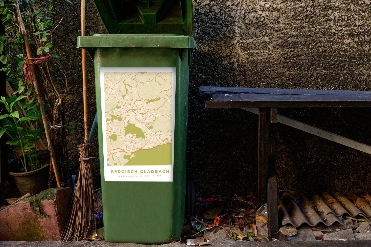 Gladbach Container, Mülltonne, - - Vintage Bergisch Wandsticker Mülleimer-aufkleber, Karte St), Stadtplan - Sticker, MuchoWow Abfalbehälter (1