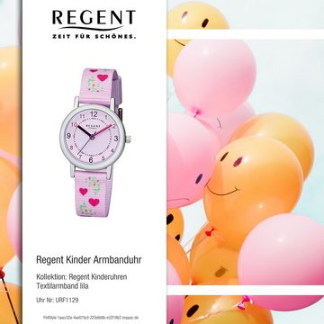 Regent Quarzuhr Regent Kinder-Armbanduhr lila rosa Analog, Kinder Armbanduhr rund, klein (ca. 29mm), Textil, Stoffarmband