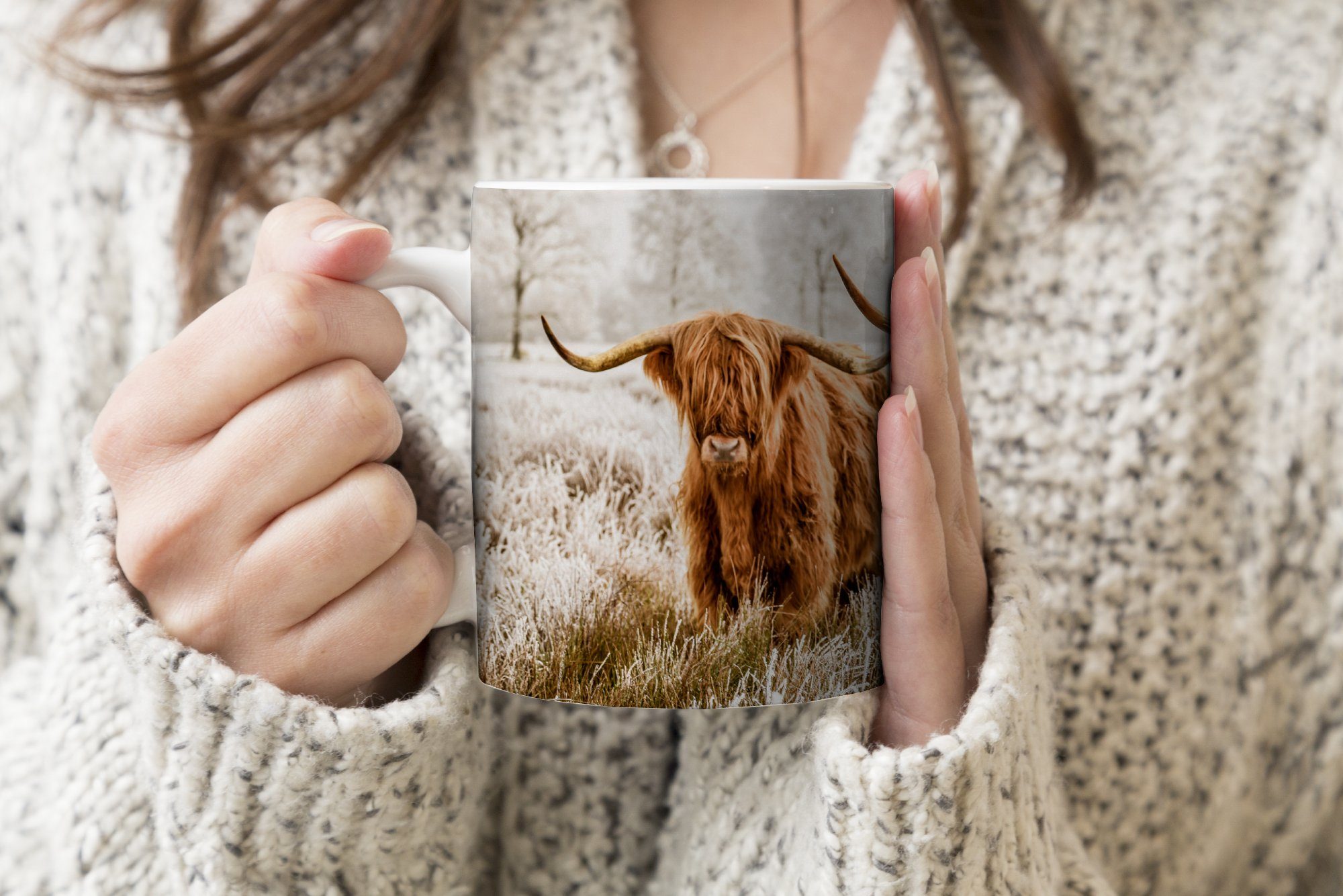 MuchoWow Tasse Schottischer Highlander - Tiere - Kuh, 1-tlg., Keramik, Kaffeetassen, Teetasse, Becher, Kaffeebecher, Geschenk
